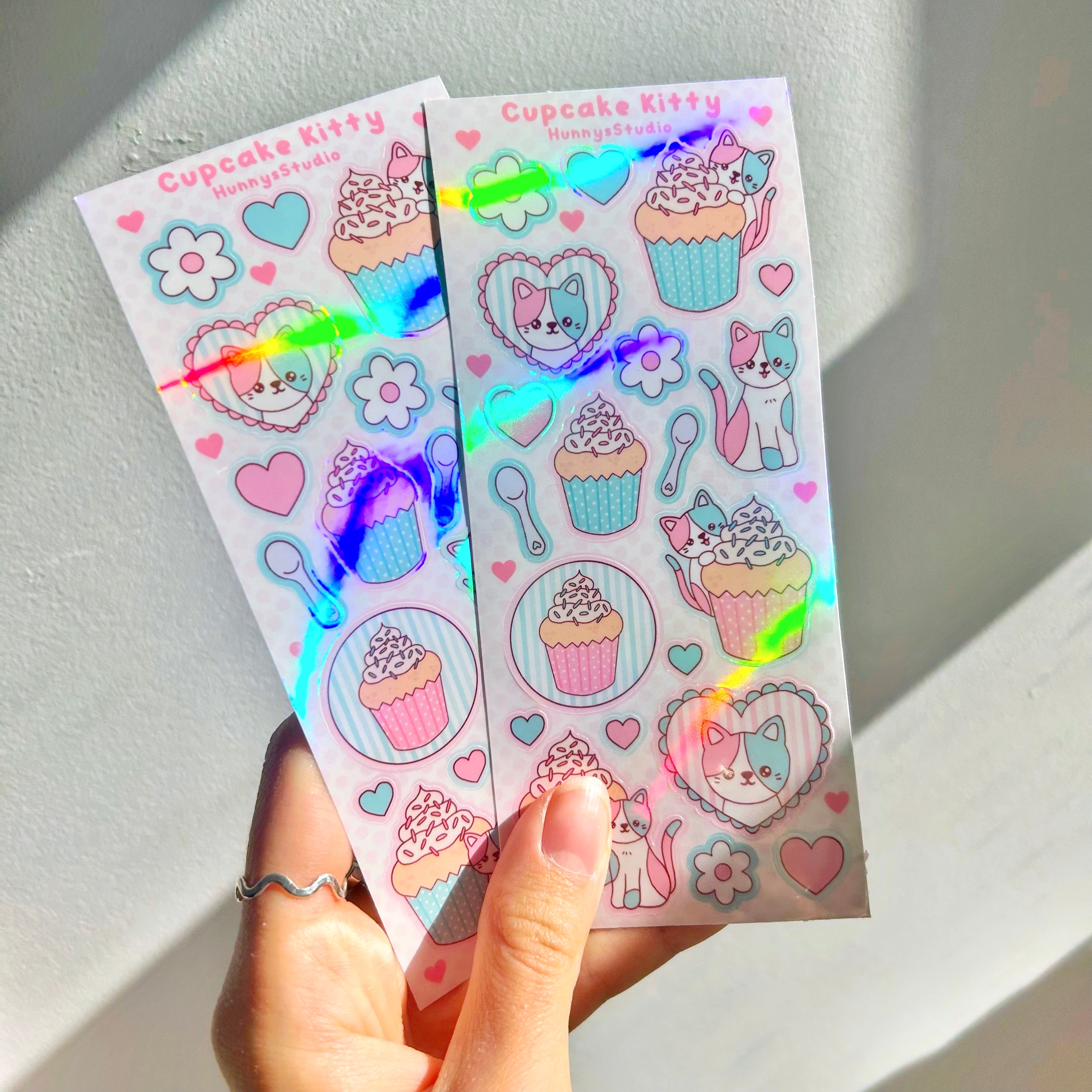 cupcake kitty vinyl holographic sticker sheet