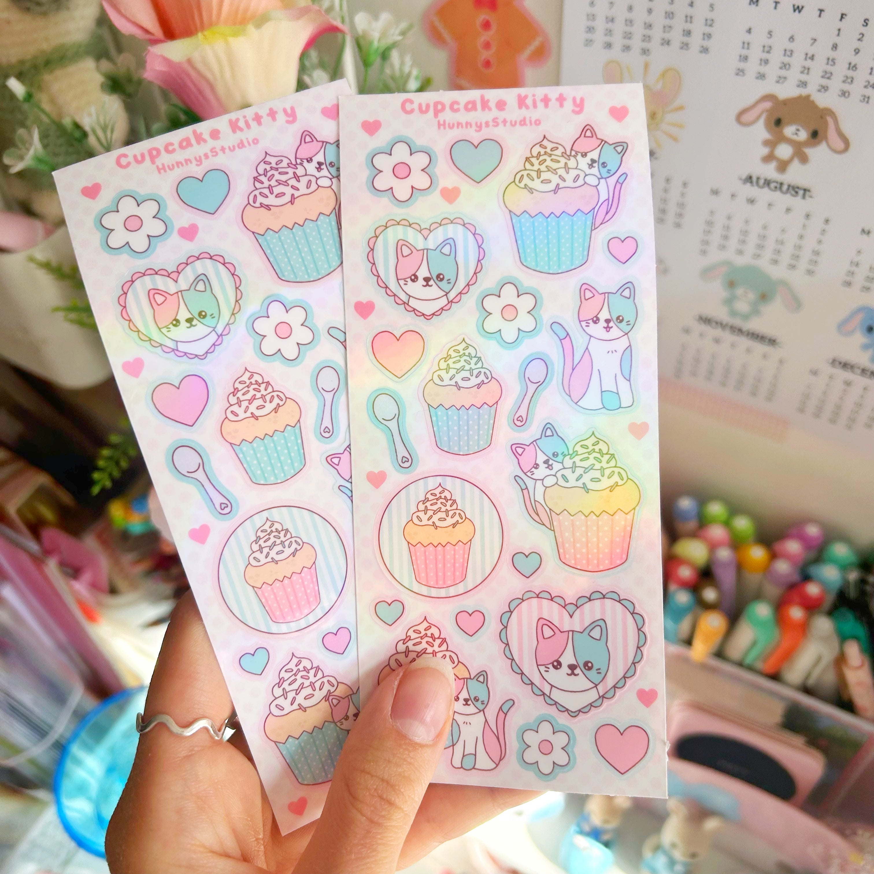 cupcake kitty vinyl holographic sticker sheet