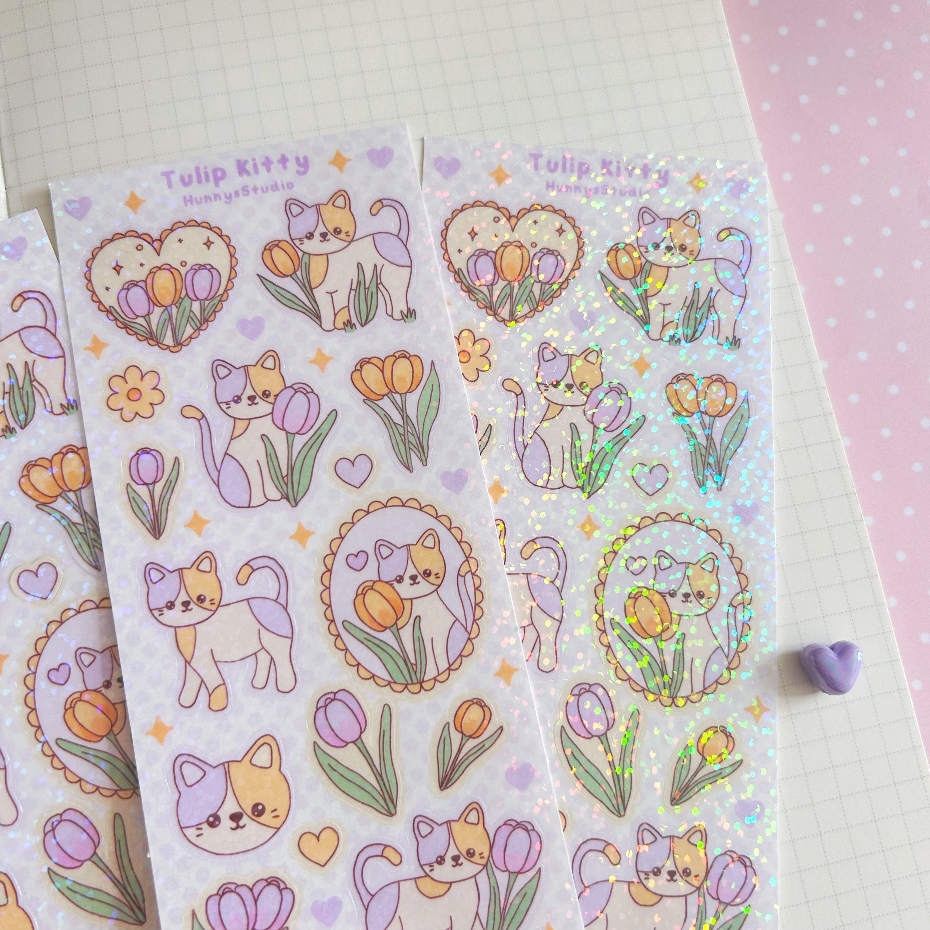 Tulip kitty vinyl holographic sticker sheet