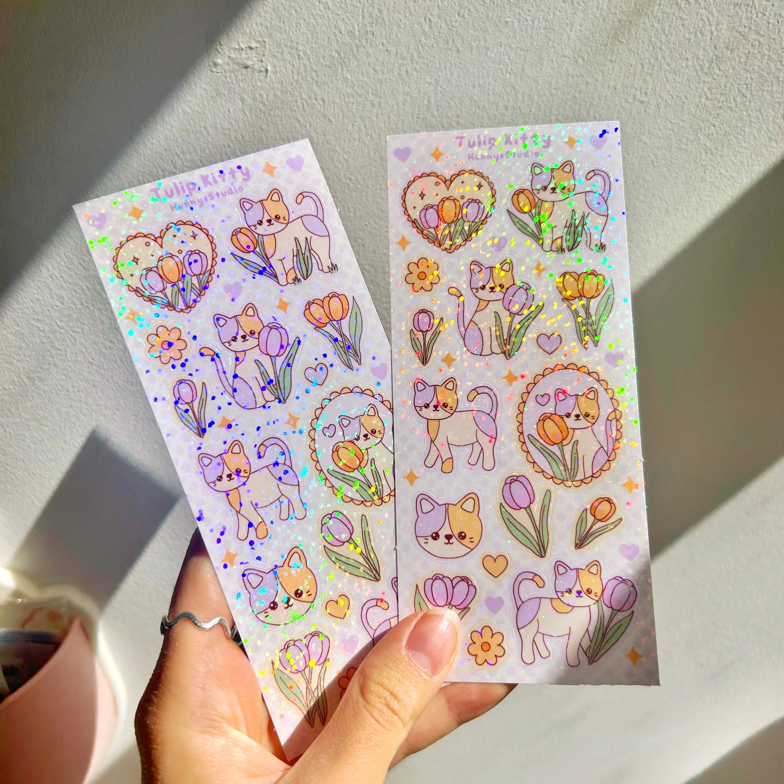 Tulip kitty vinyl holographic sticker sheet