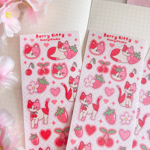 Berry kitty vinyl holographic sticker sheet