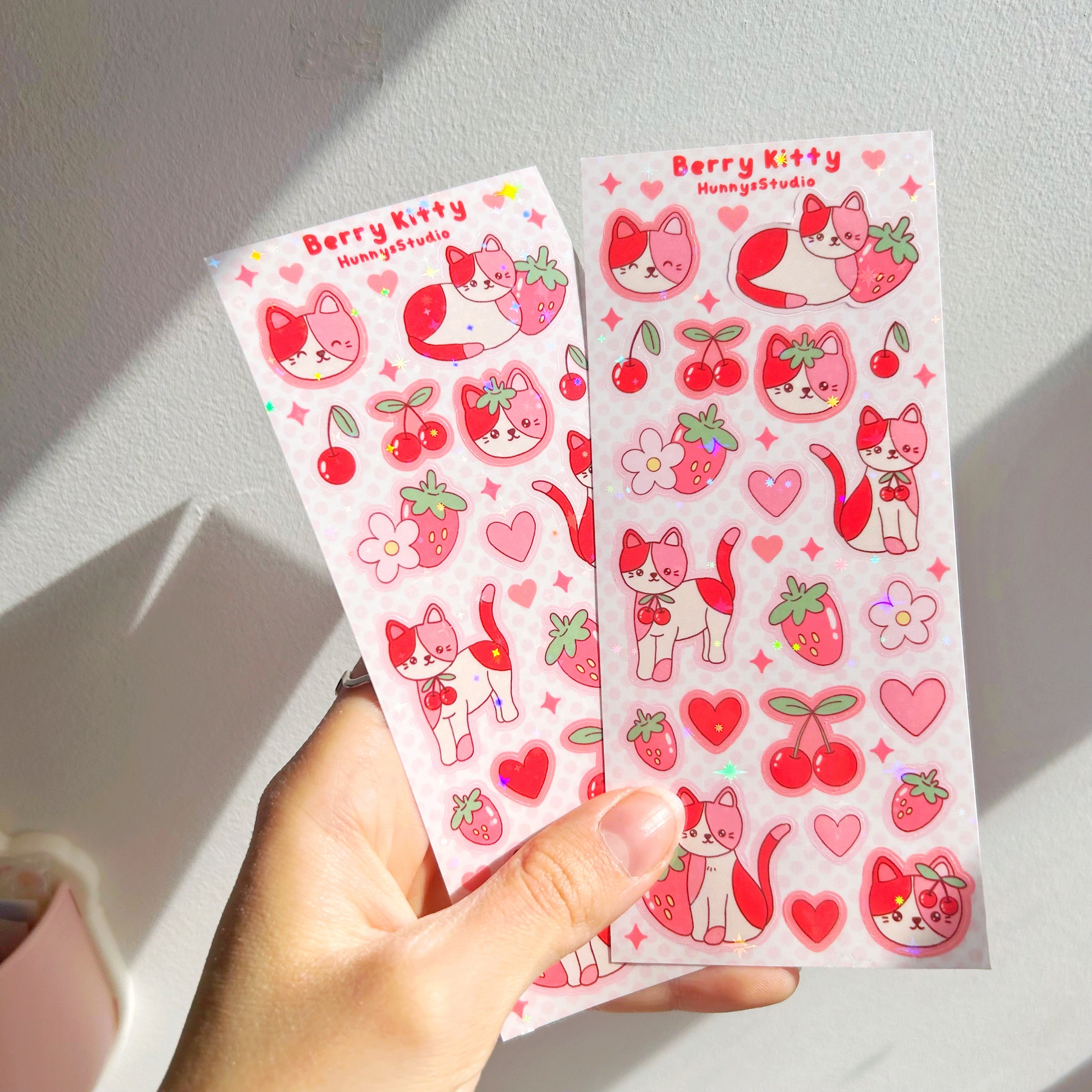 Berry kitty vinyl holographic sticker sheet