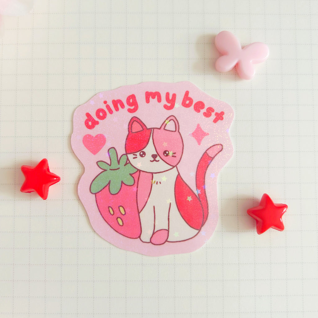 doing my best cat die cut vinyl holographic sticker