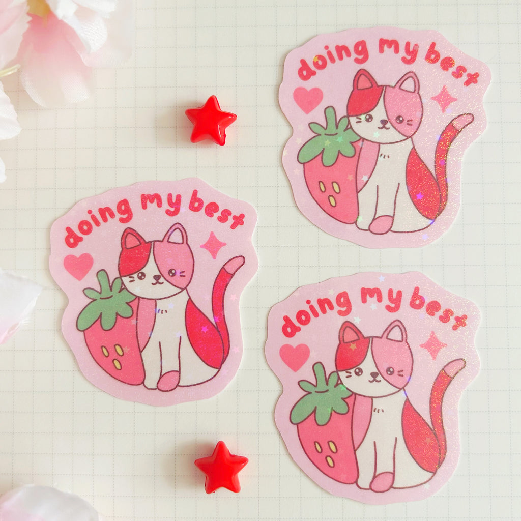 doing my best cat die cut vinyl holographic sticker