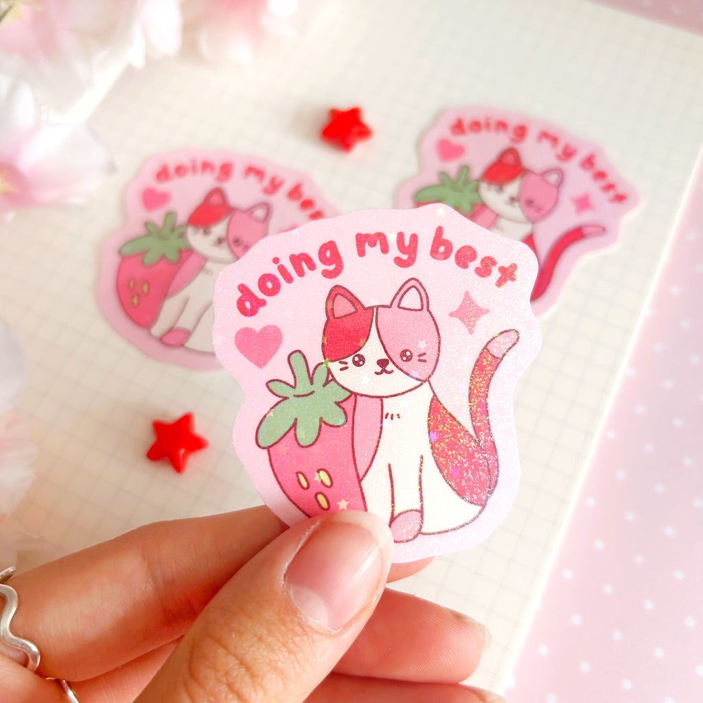 doing my best cat die cut vinyl holographic sticker
