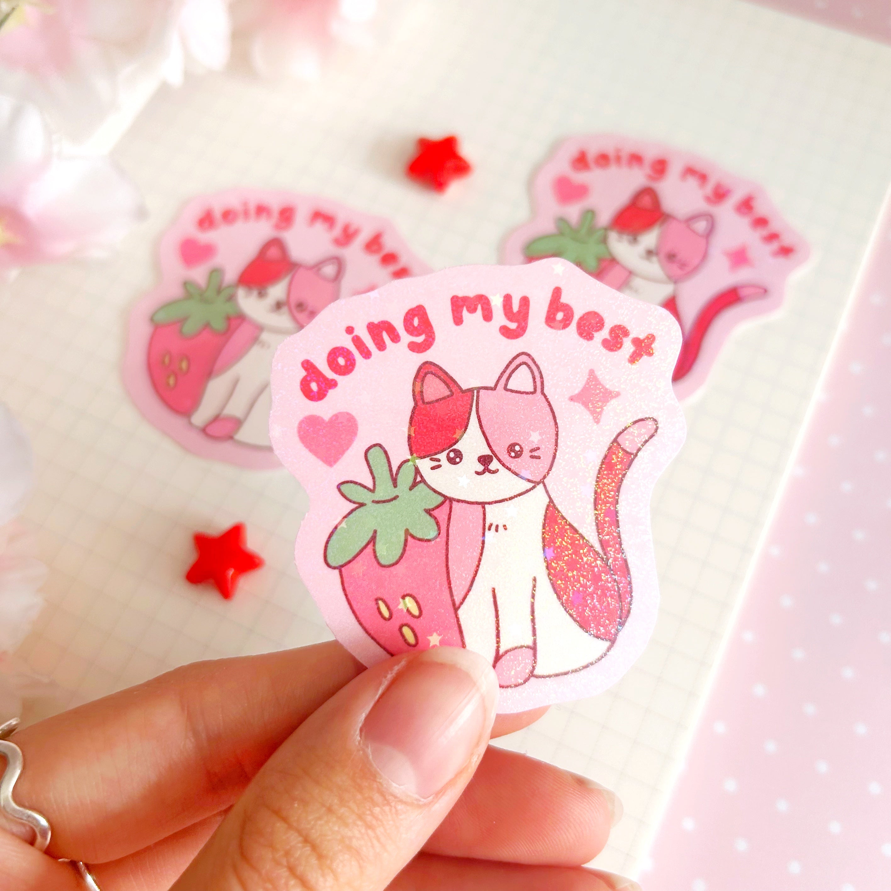 doing my best cat die cut vinyl holographic sticker