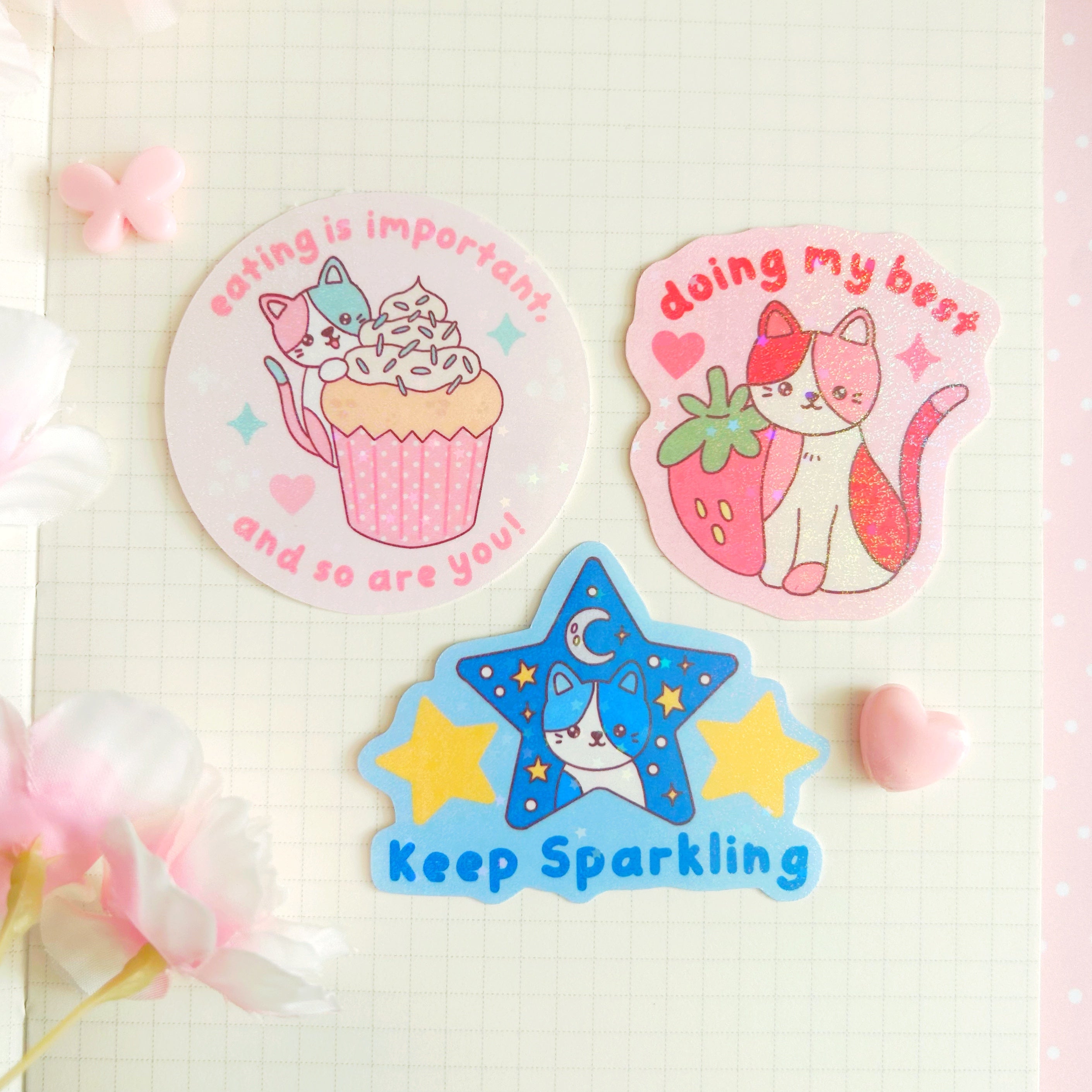 eating is important cat die cut vinyl holographic sticker
