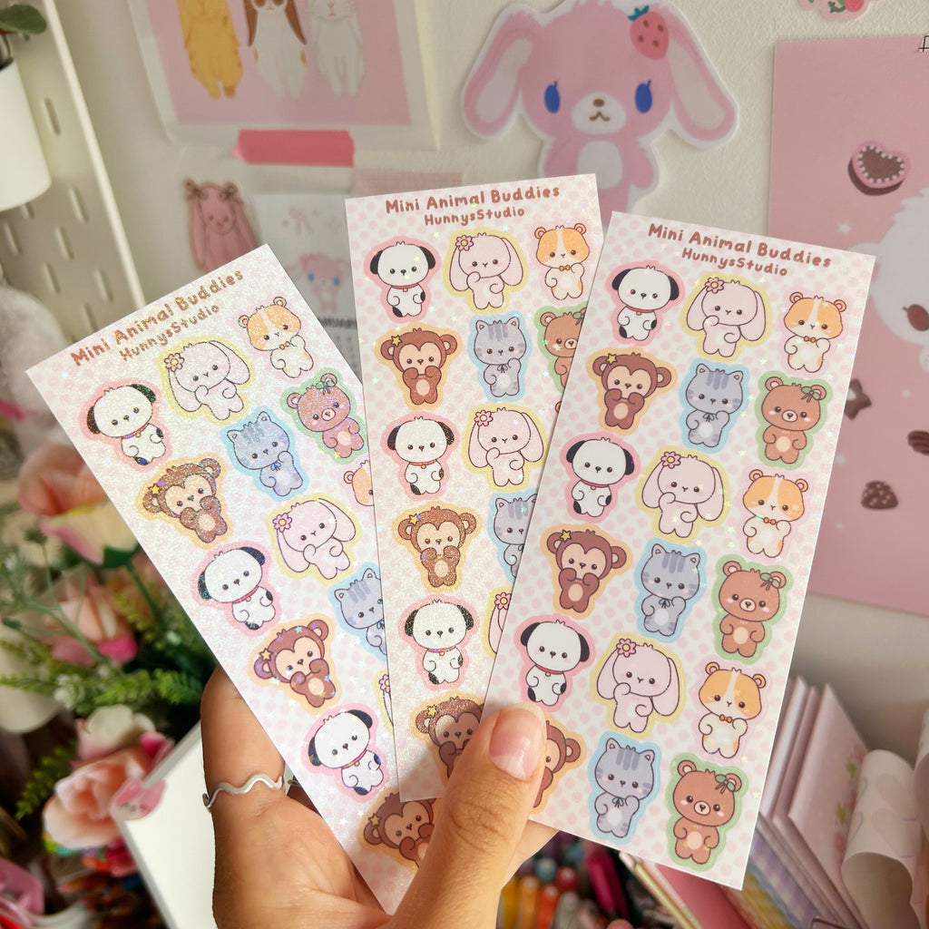 Mini animal buddies vinyl holographic sticker sheet