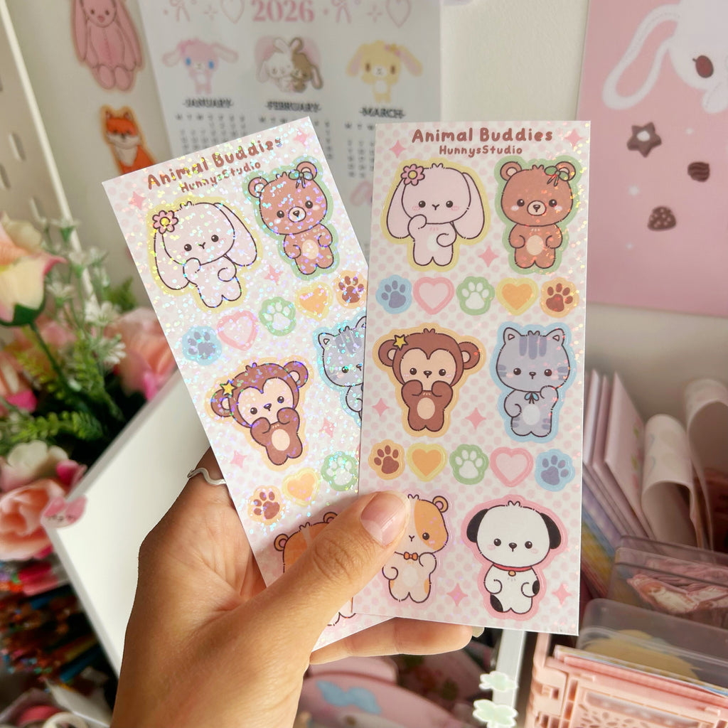 Animal buddies vinyl holographic sticker sheet