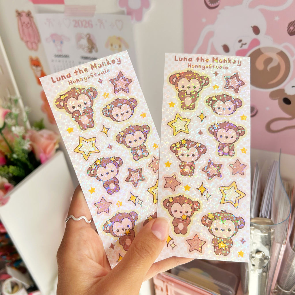 Luna the monkey vinyl holographic sticker sheet