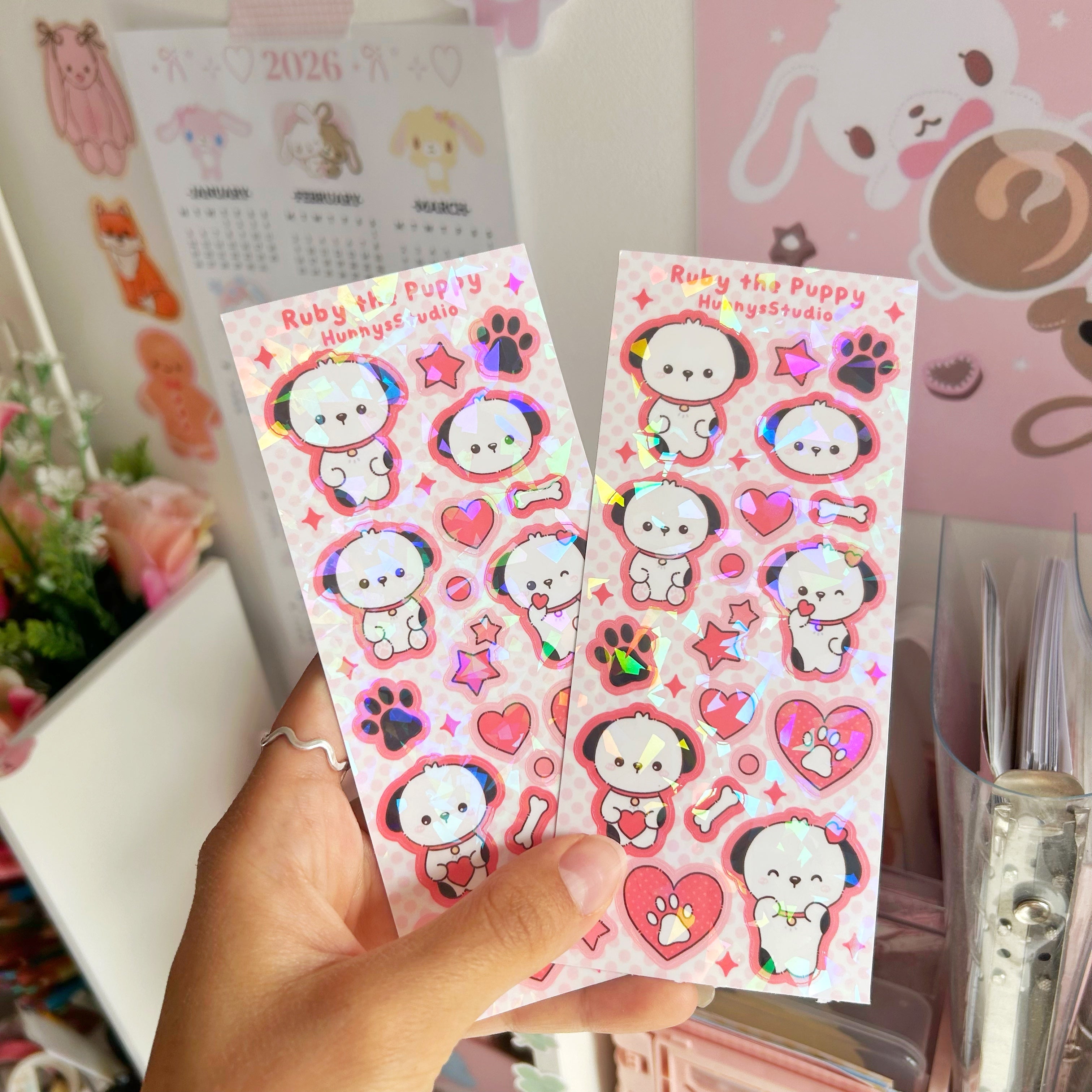 Ruby the puppy vinyl holographic sticker sheet