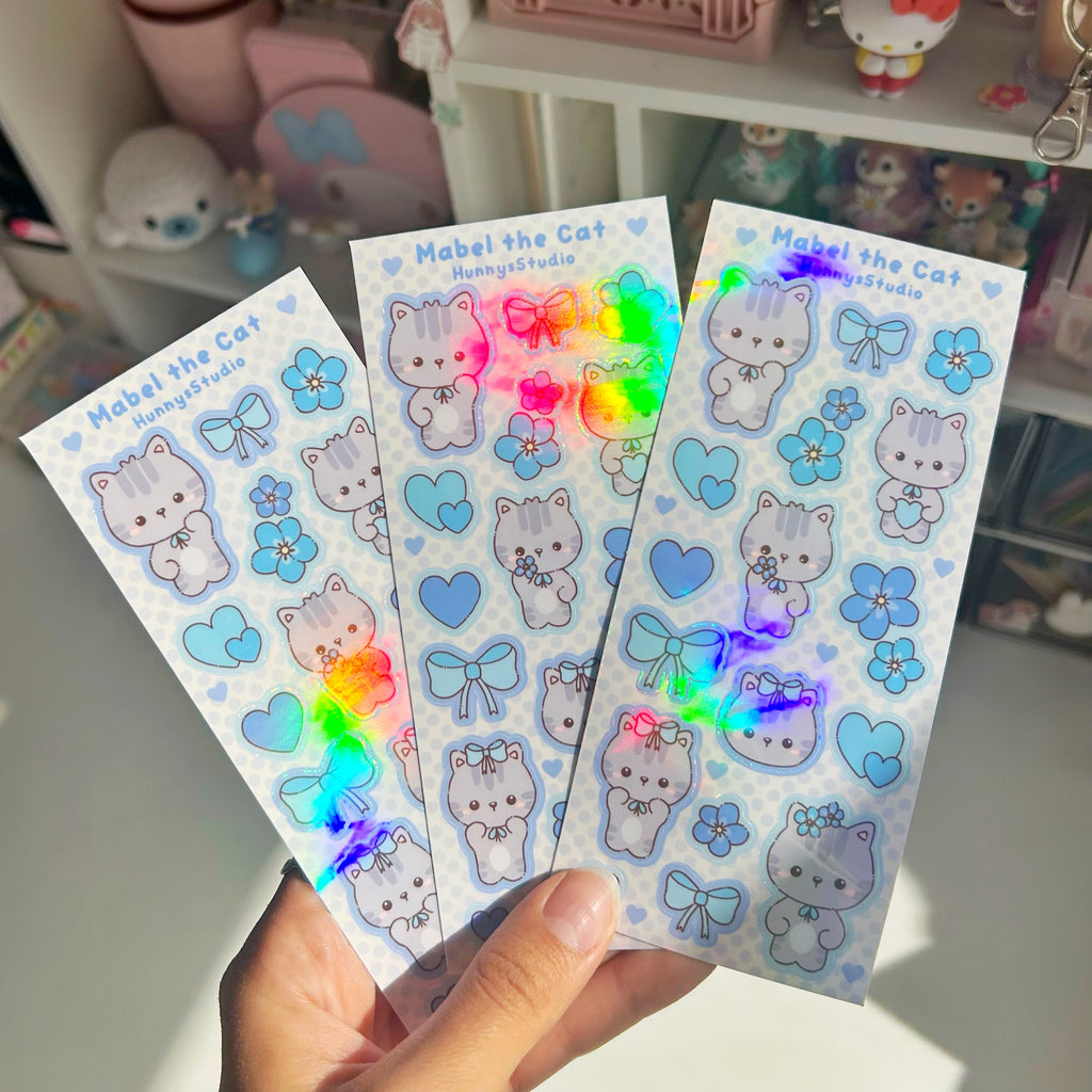 Mabel the cat vinyl holographic sticker sheet