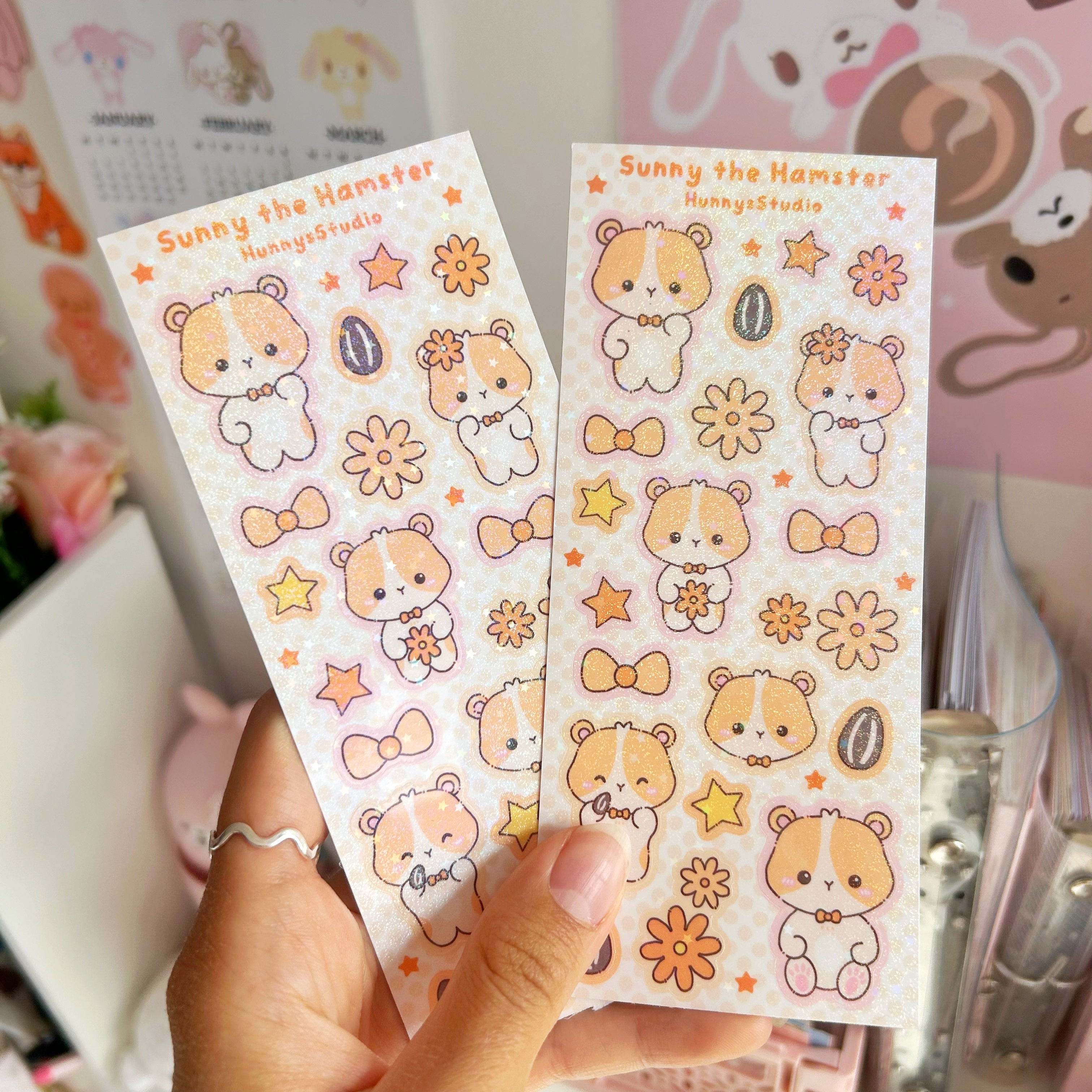 Sunny the hamster vinyl holographic sticker sheet