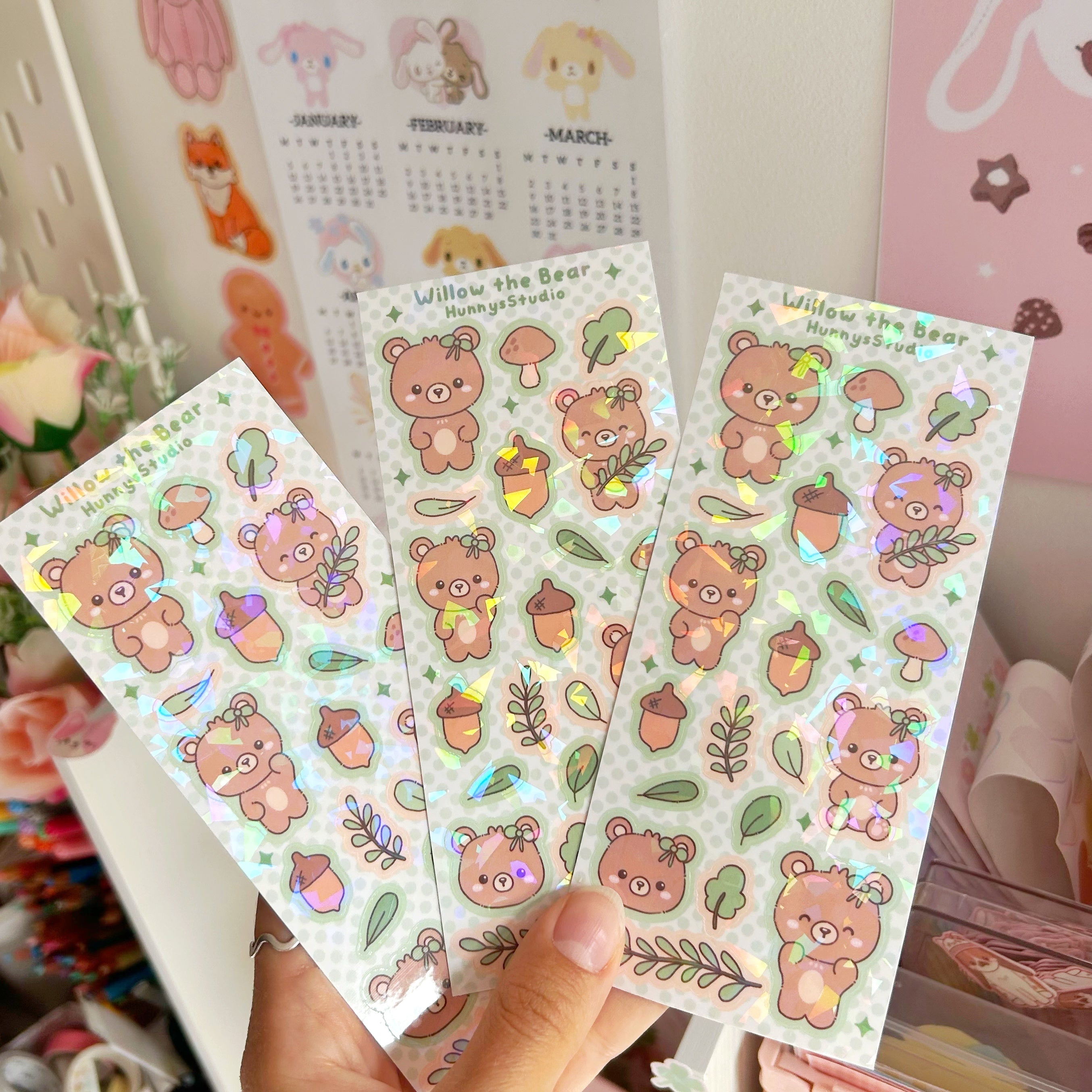 Willow the bear vinyl holographic sticker sheet