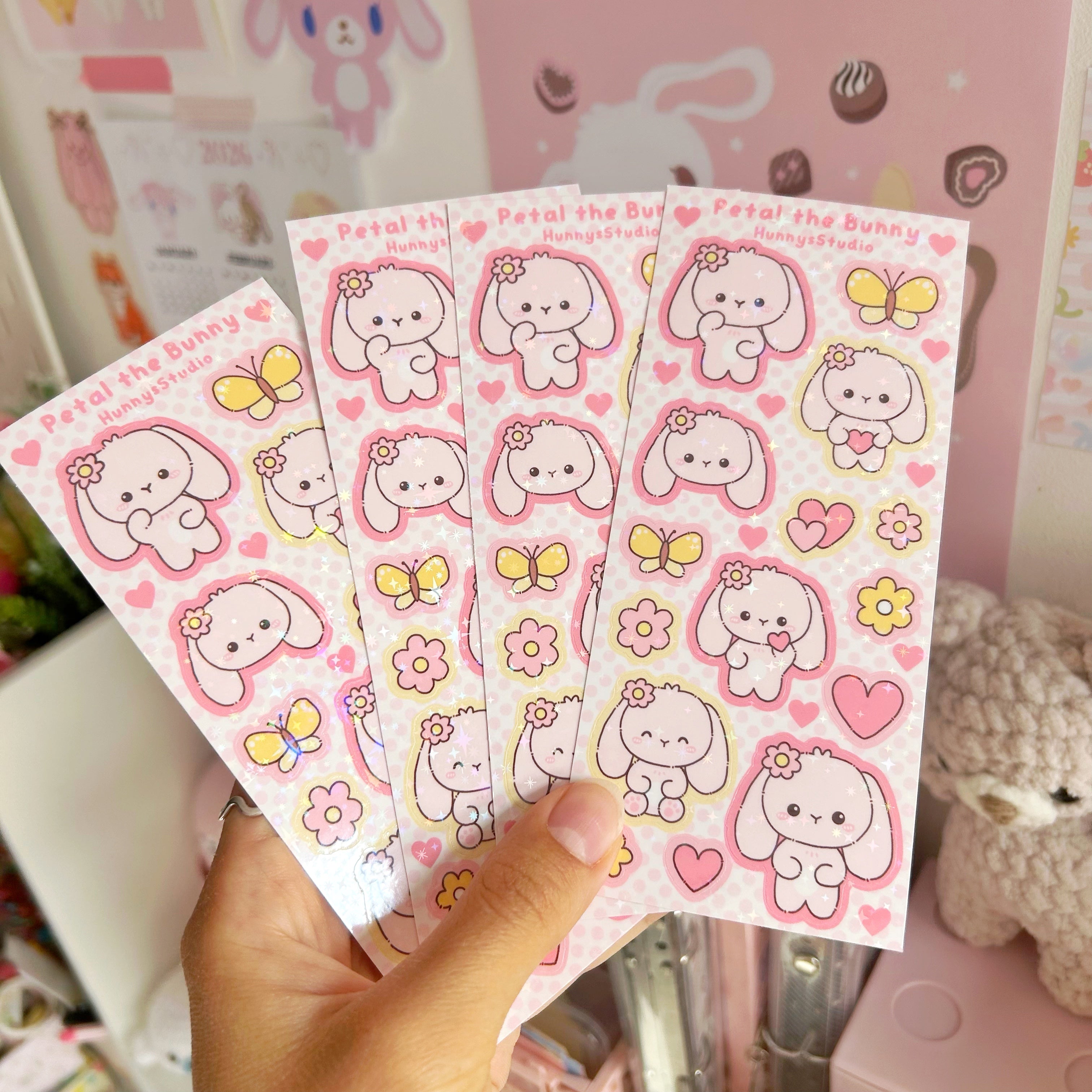 Petal the bunny vinyl holographic sticker sheet