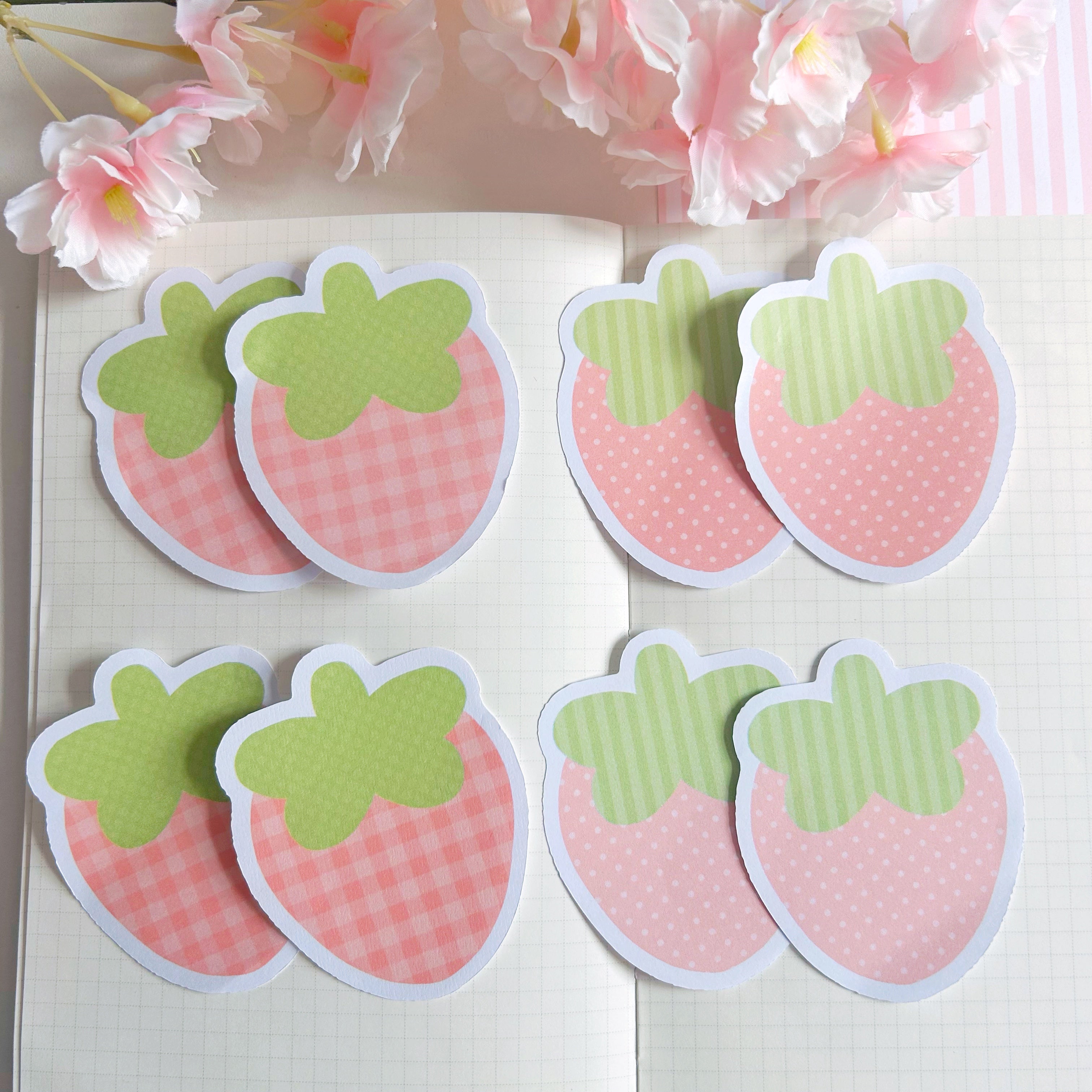 strawberry die cut memo set, pink to do list note papers, set of 8