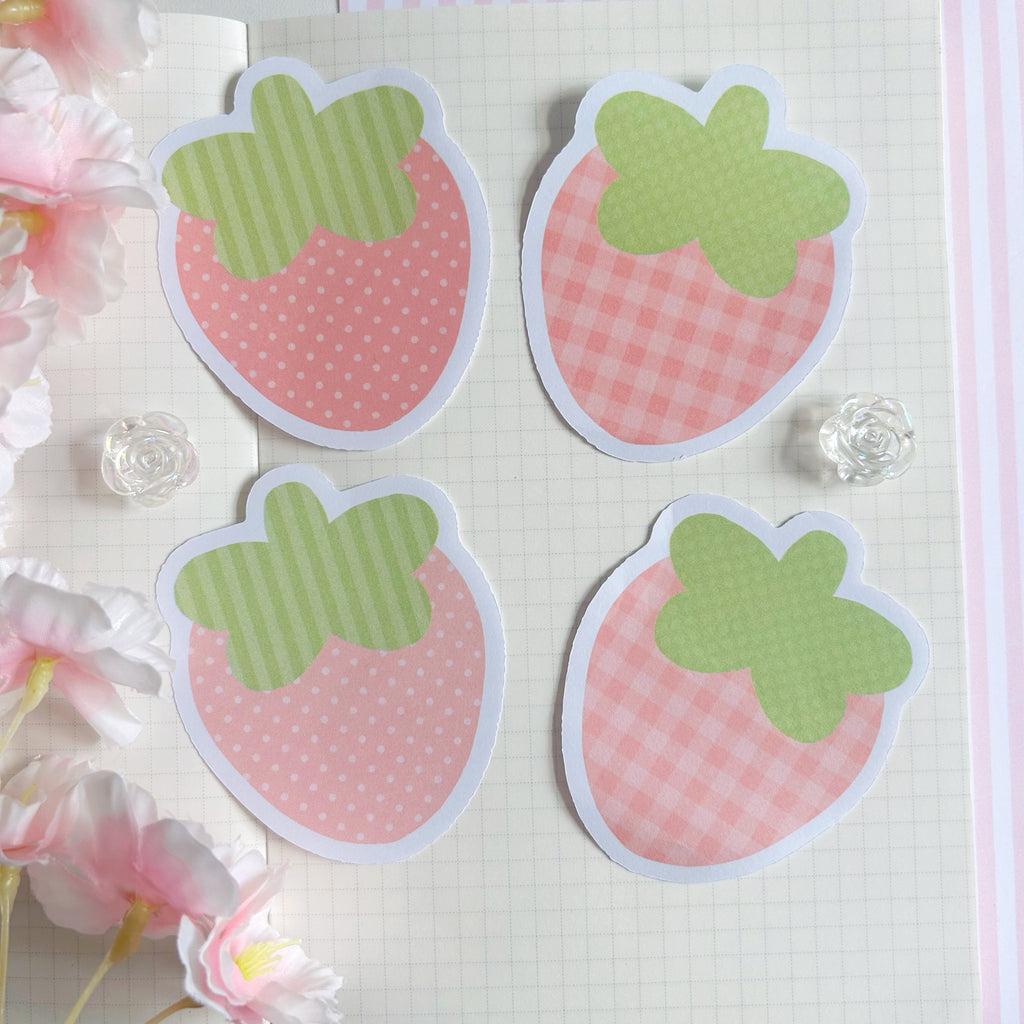 strawberry die cut memo set, pink to do list note papers, set of 8