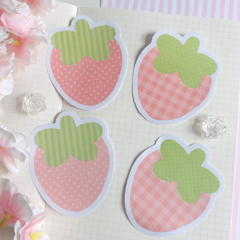 strawberry die cut memo set, pink to do list note papers, set of 8