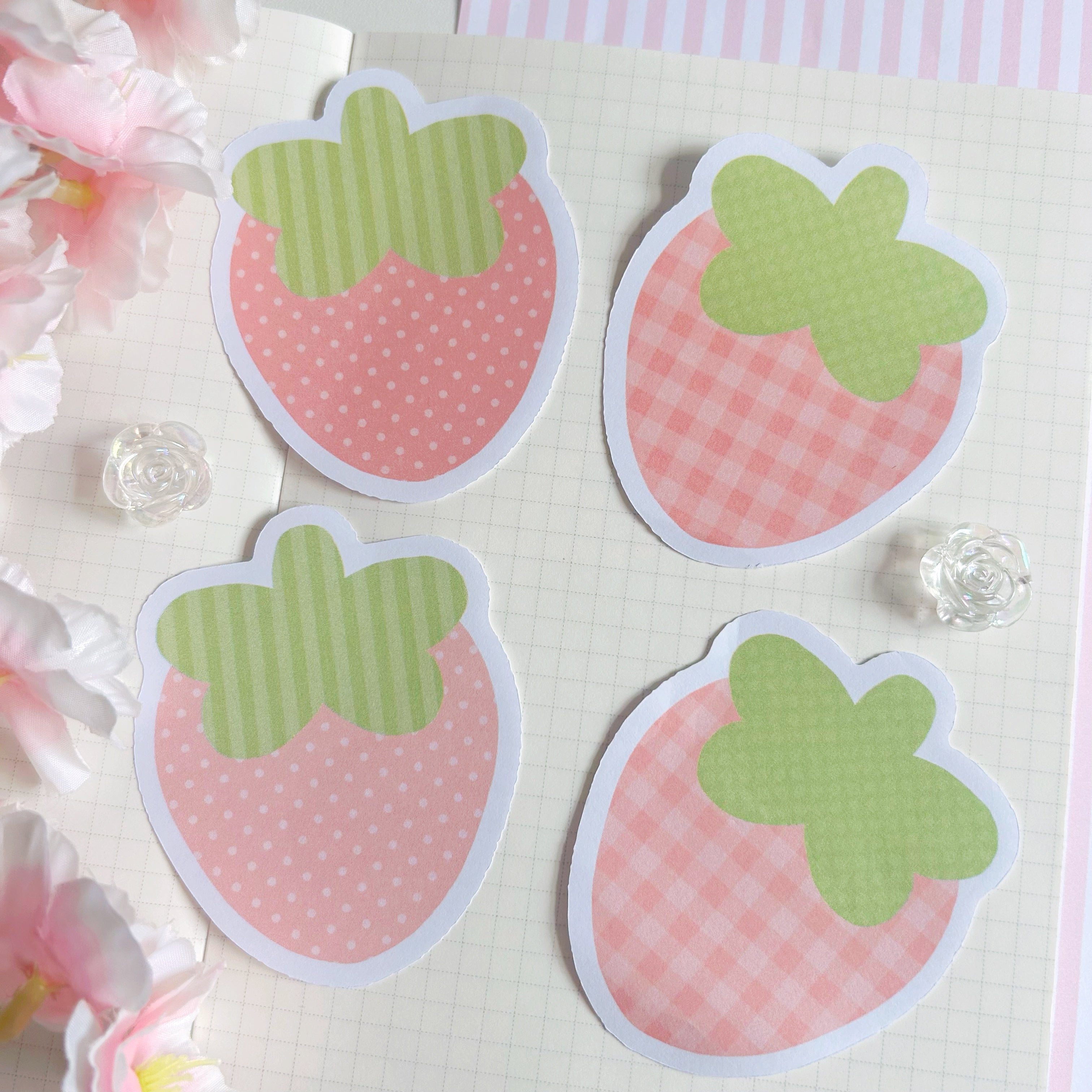 strawberry die cut memo set, pink to do list note papers, set of 8