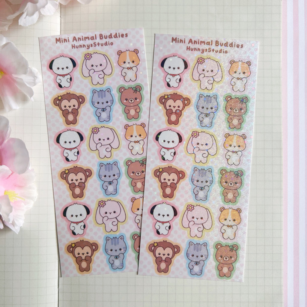 Mini animal buddies vinyl holographic sticker sheet