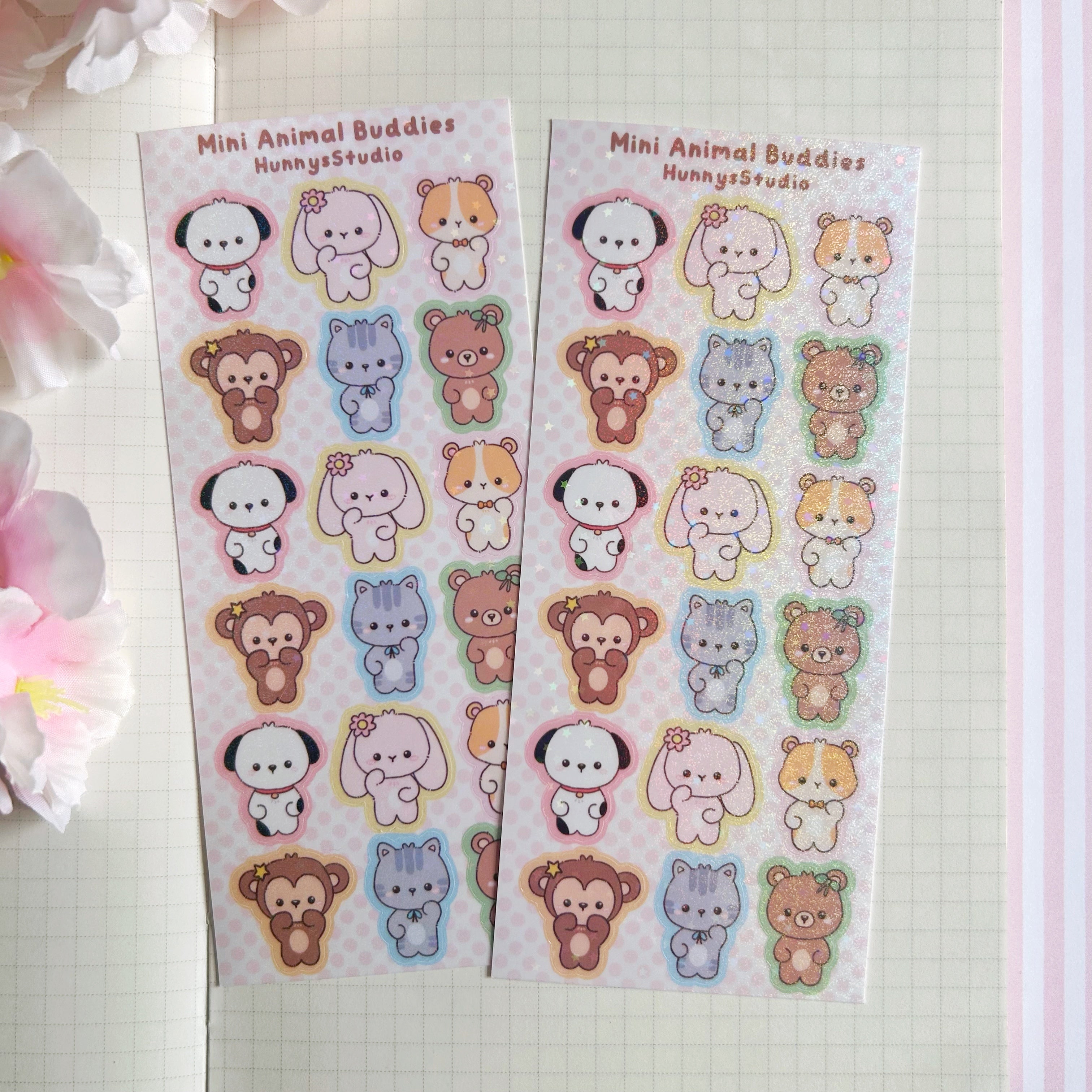 Mini animal buddies vinyl holographic sticker sheet
