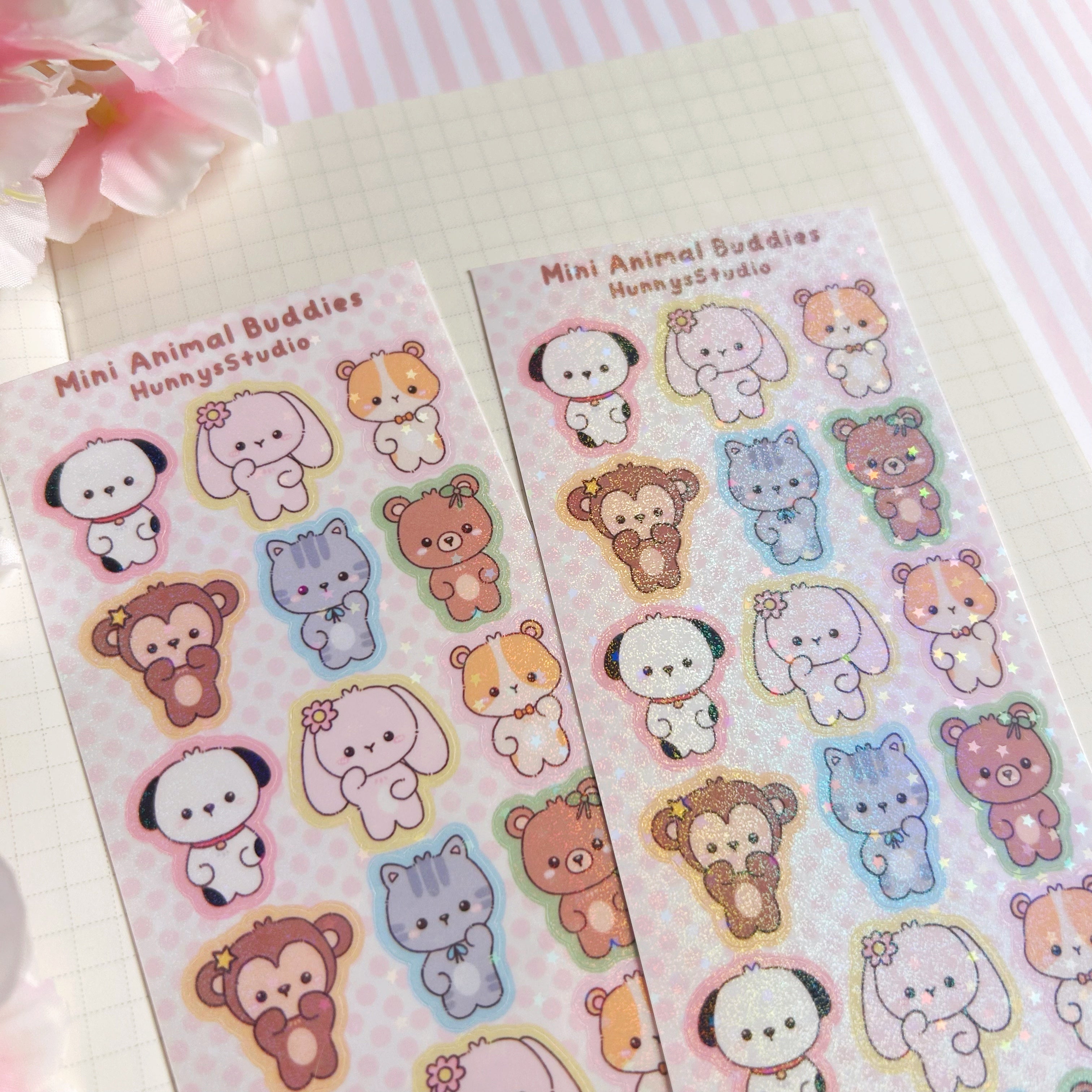 Mini animal buddies vinyl holographic sticker sheet