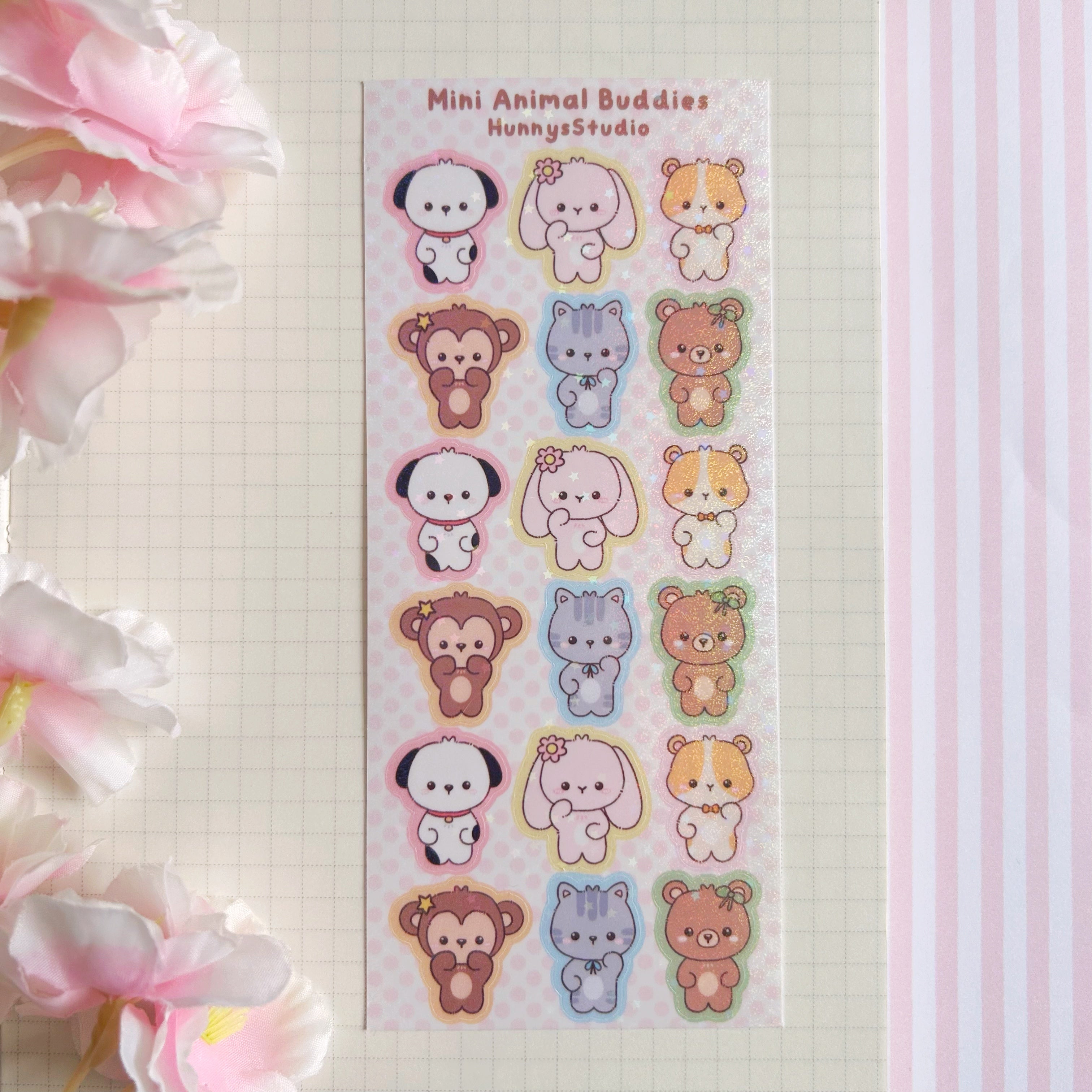 Mini animal buddies vinyl holographic sticker sheet