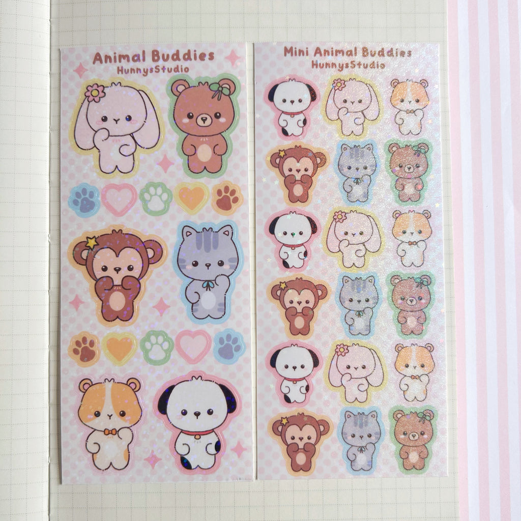 Animal buddies vinyl holographic sticker sheet