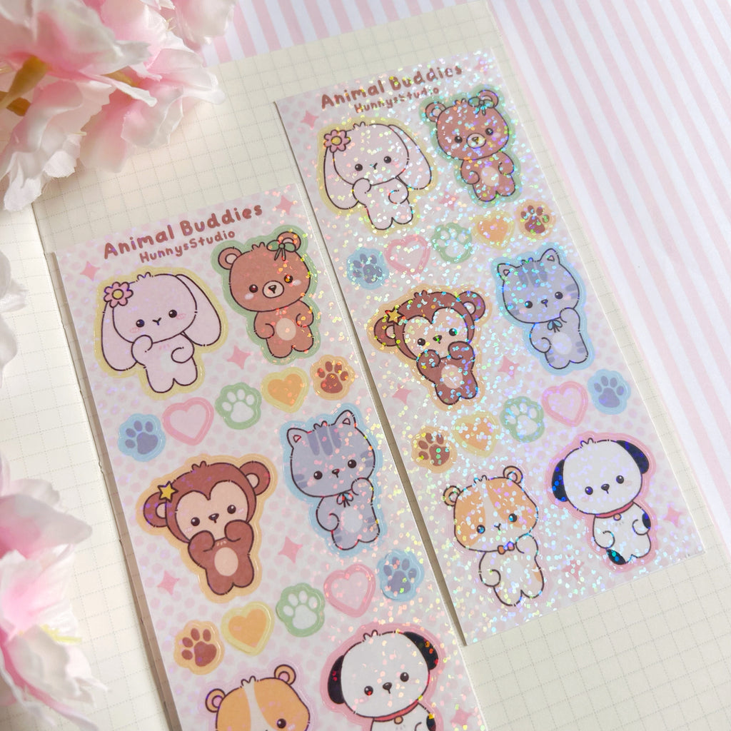Animal buddies vinyl holographic sticker sheet