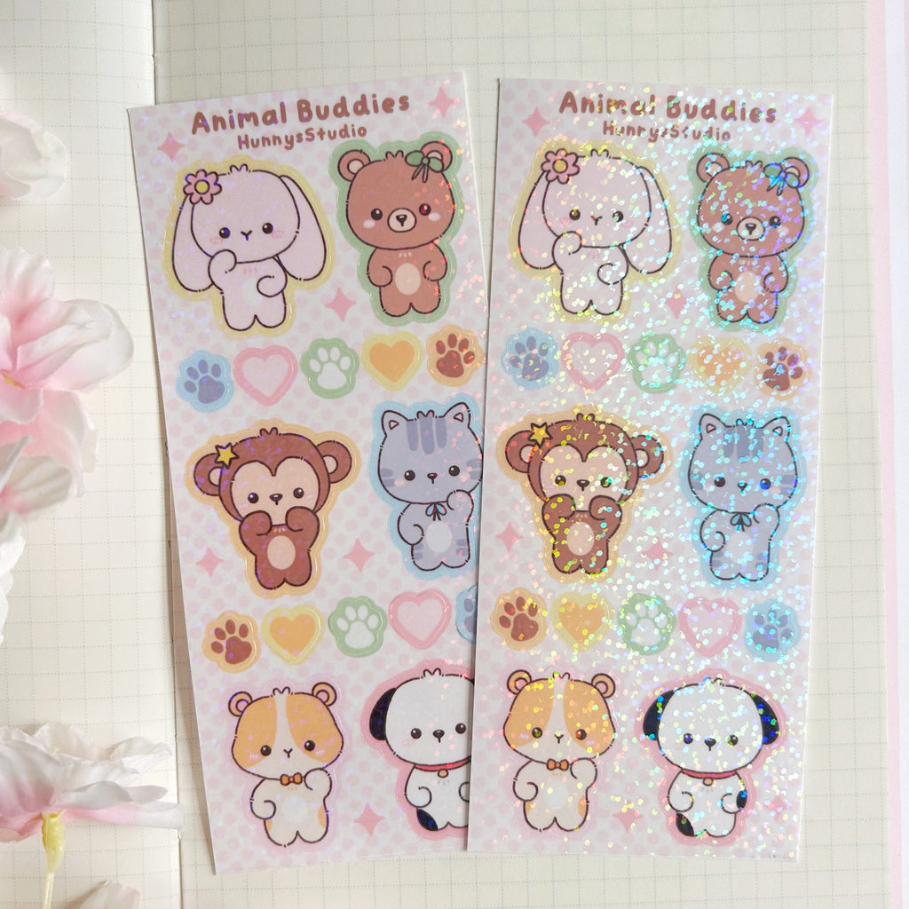 Animal buddies vinyl holographic sticker sheet