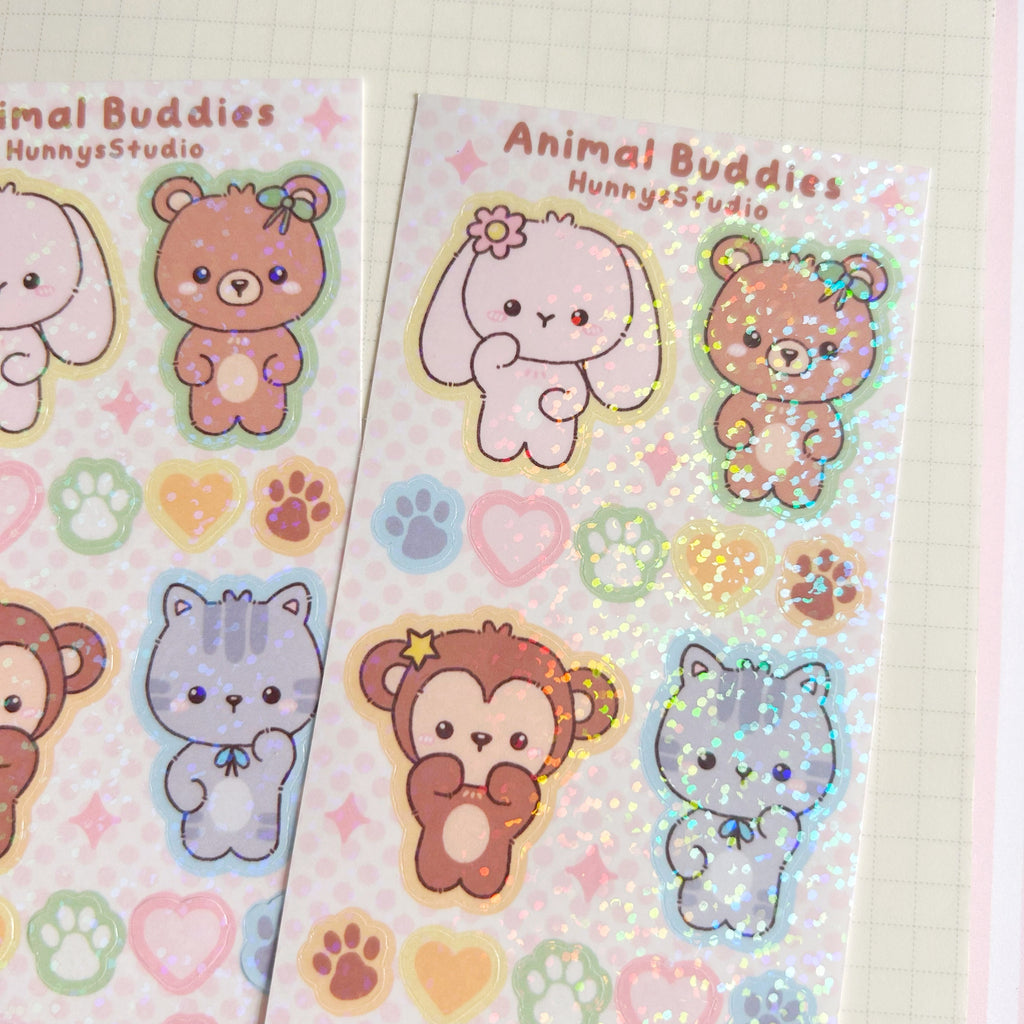 Animal buddies vinyl holographic sticker sheet