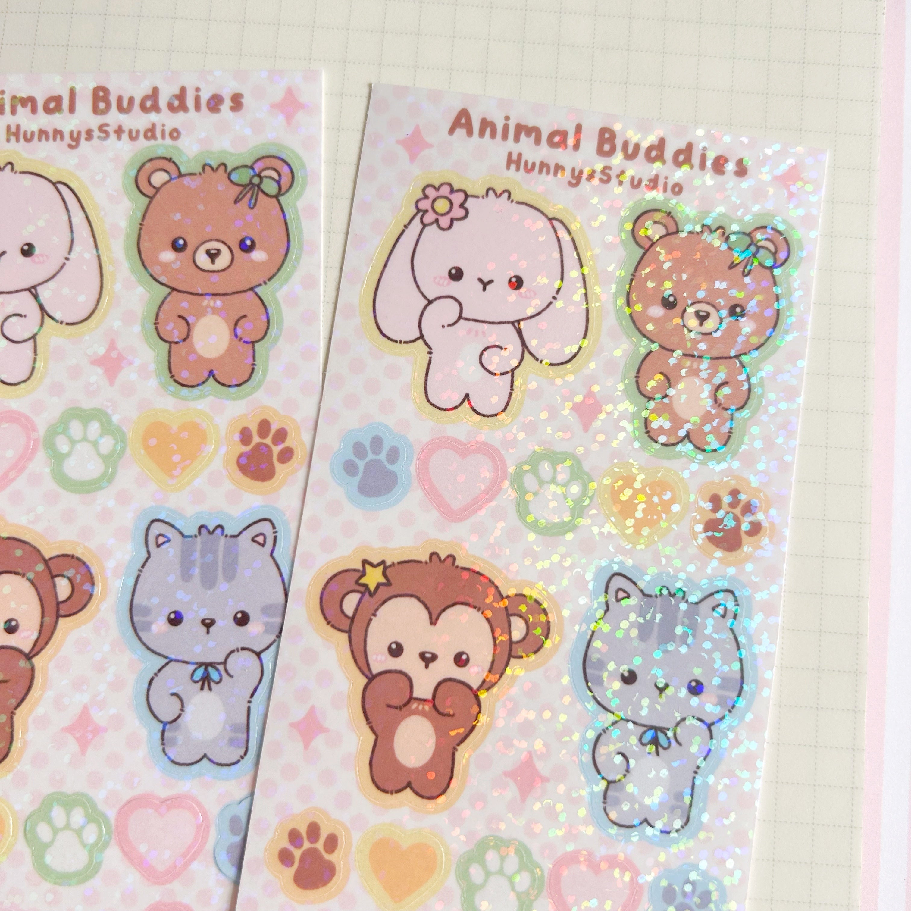 Animal buddies vinyl holographic sticker sheet