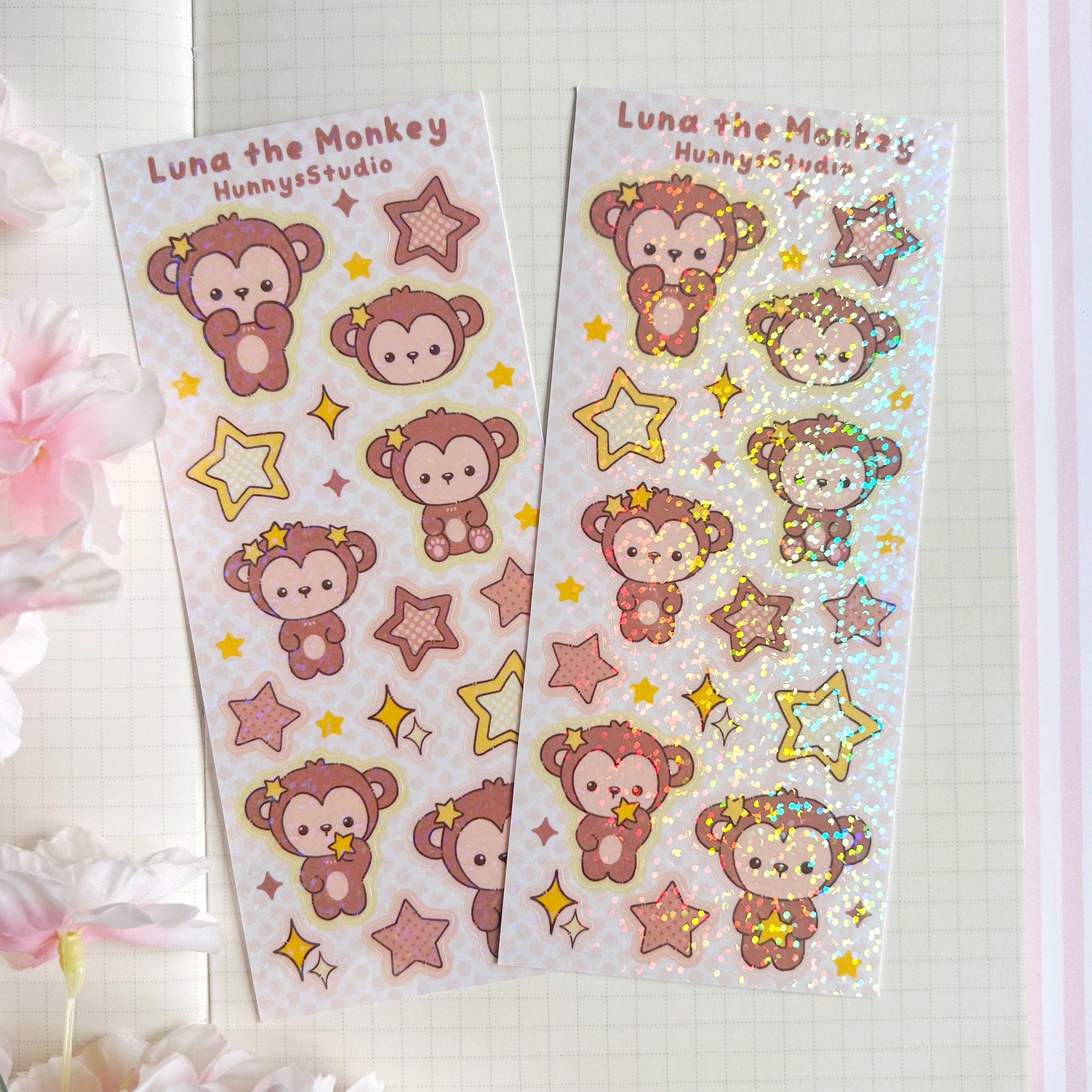 Luna the monkey vinyl holographic sticker sheet