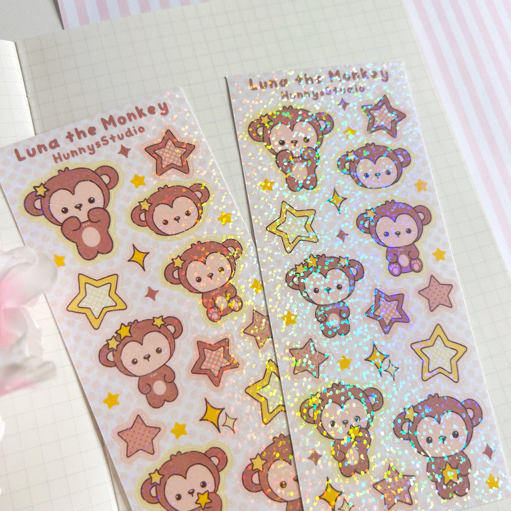 Luna the monkey vinyl holographic sticker sheet