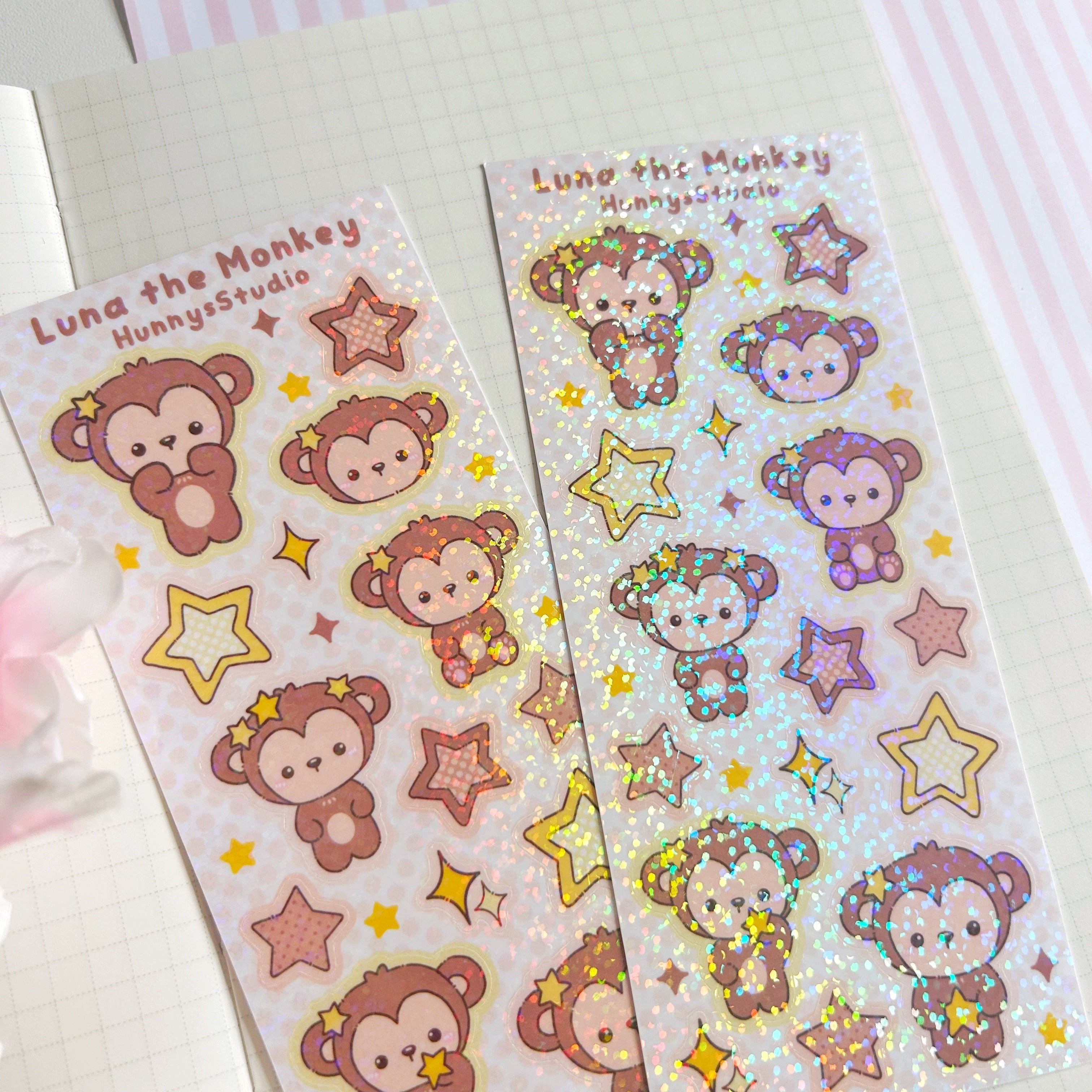 Luna the monkey vinyl holographic sticker sheet