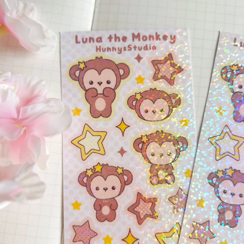 Luna the monkey vinyl holographic sticker sheet