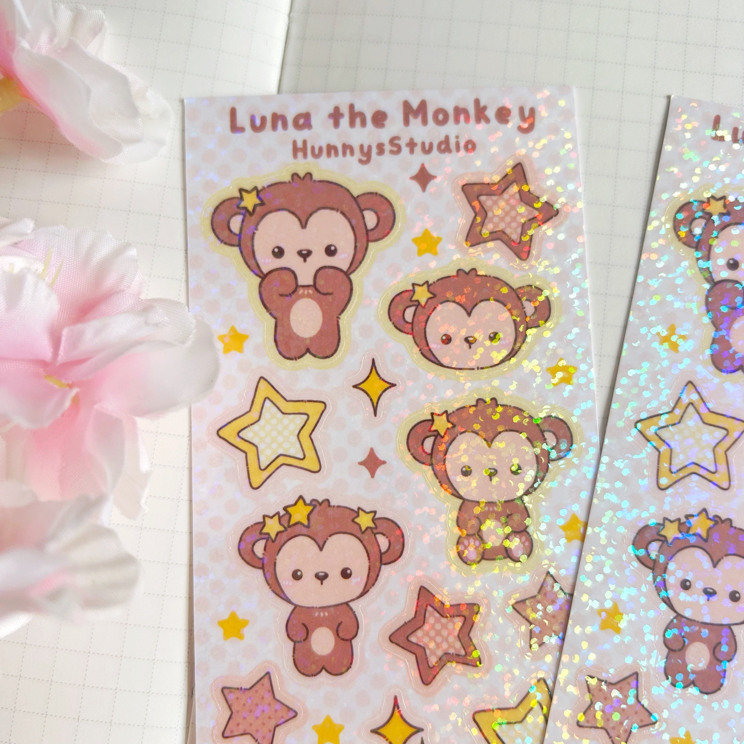 Luna the monkey vinyl holographic sticker sheet