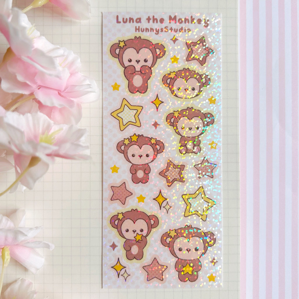 Luna the monkey vinyl holographic sticker sheet