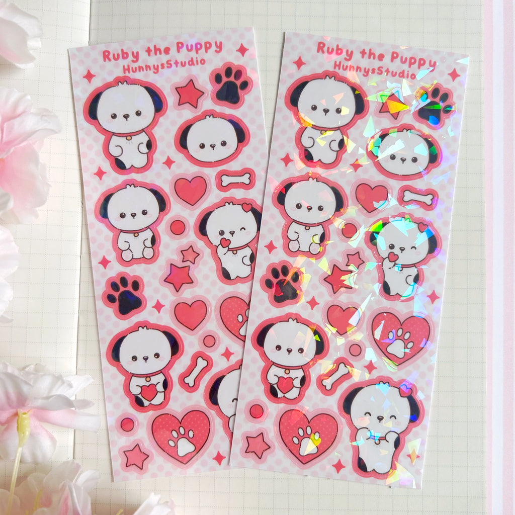 Ruby the puppy vinyl holographic sticker sheet