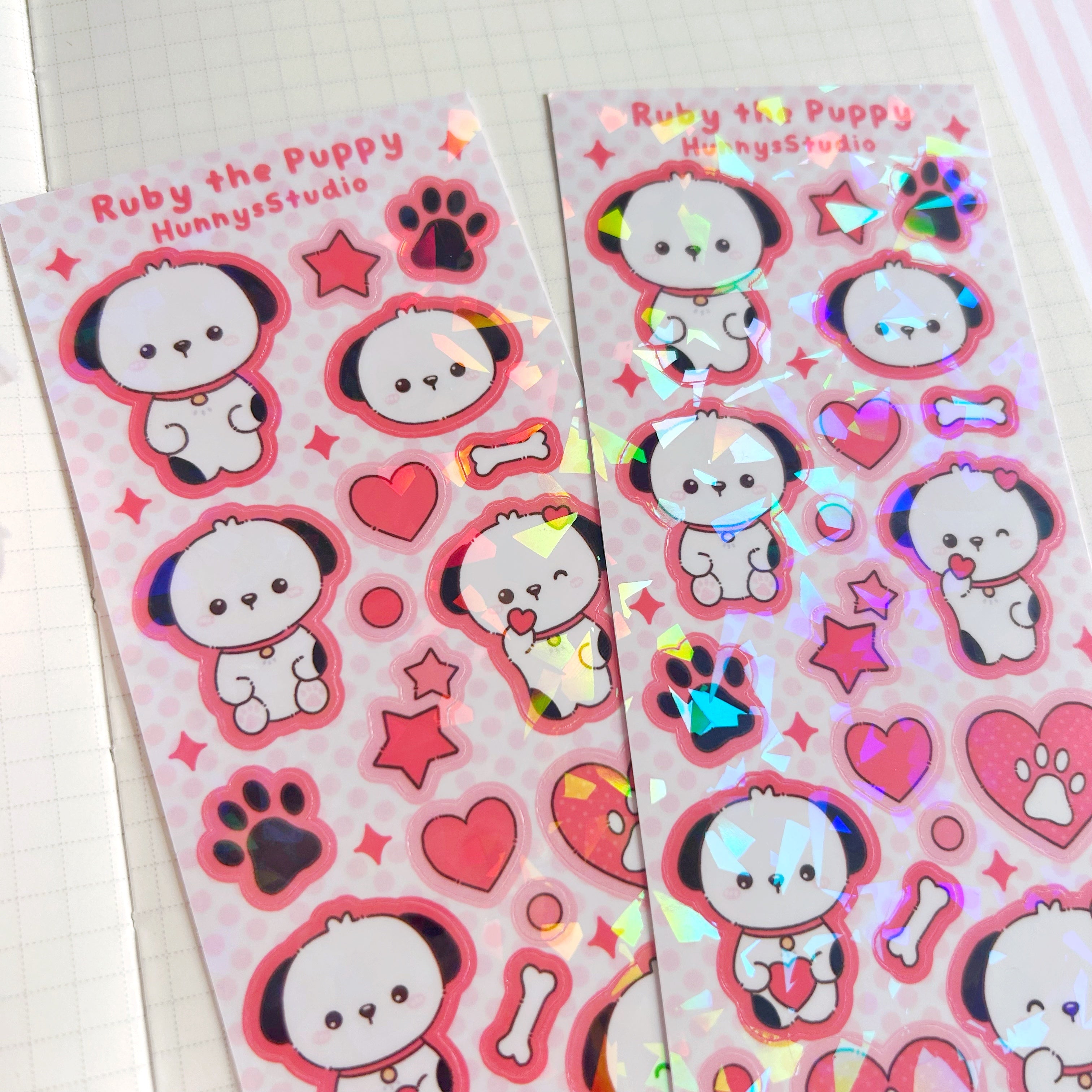 Ruby the puppy vinyl holographic sticker sheet