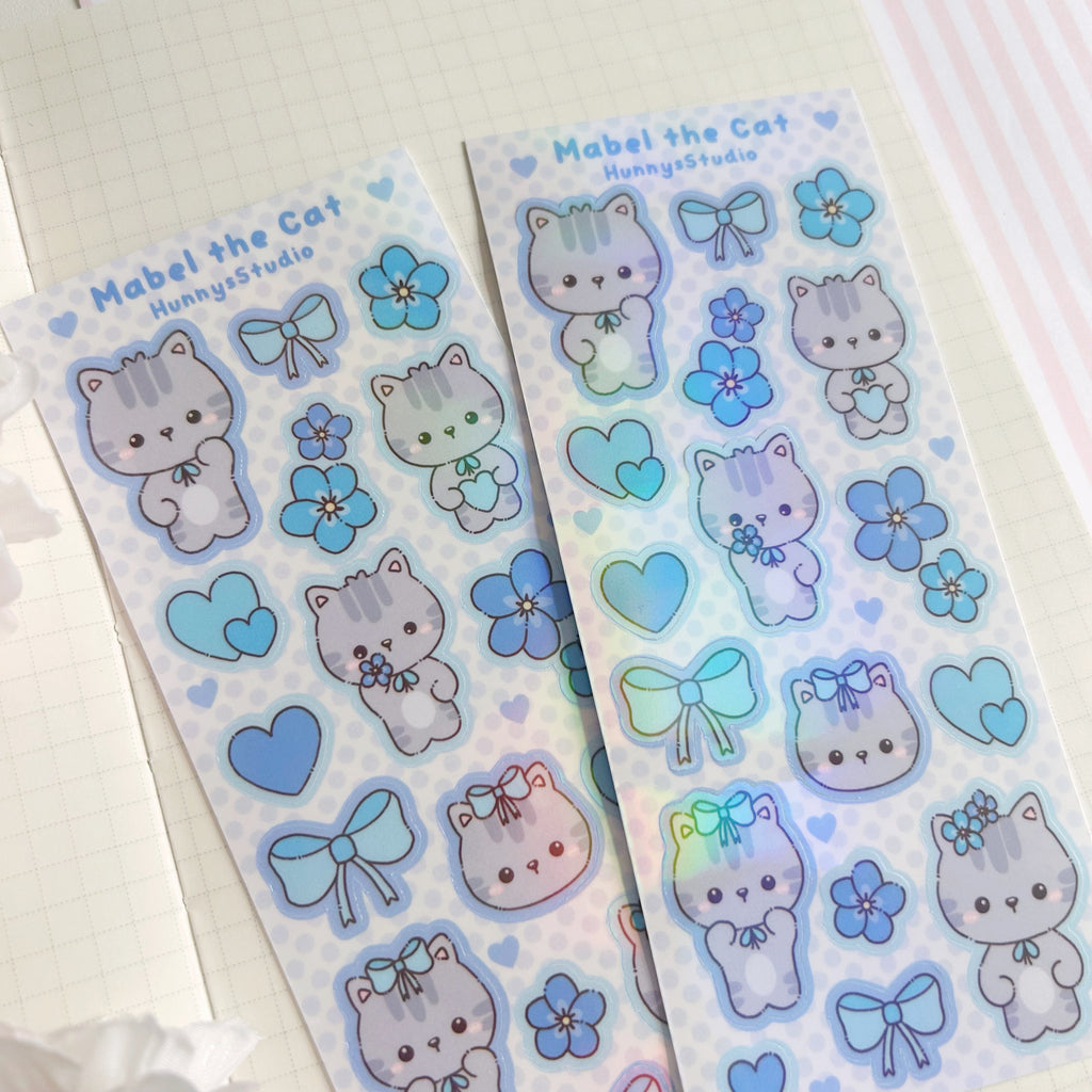 Mabel the cat vinyl holographic sticker sheet