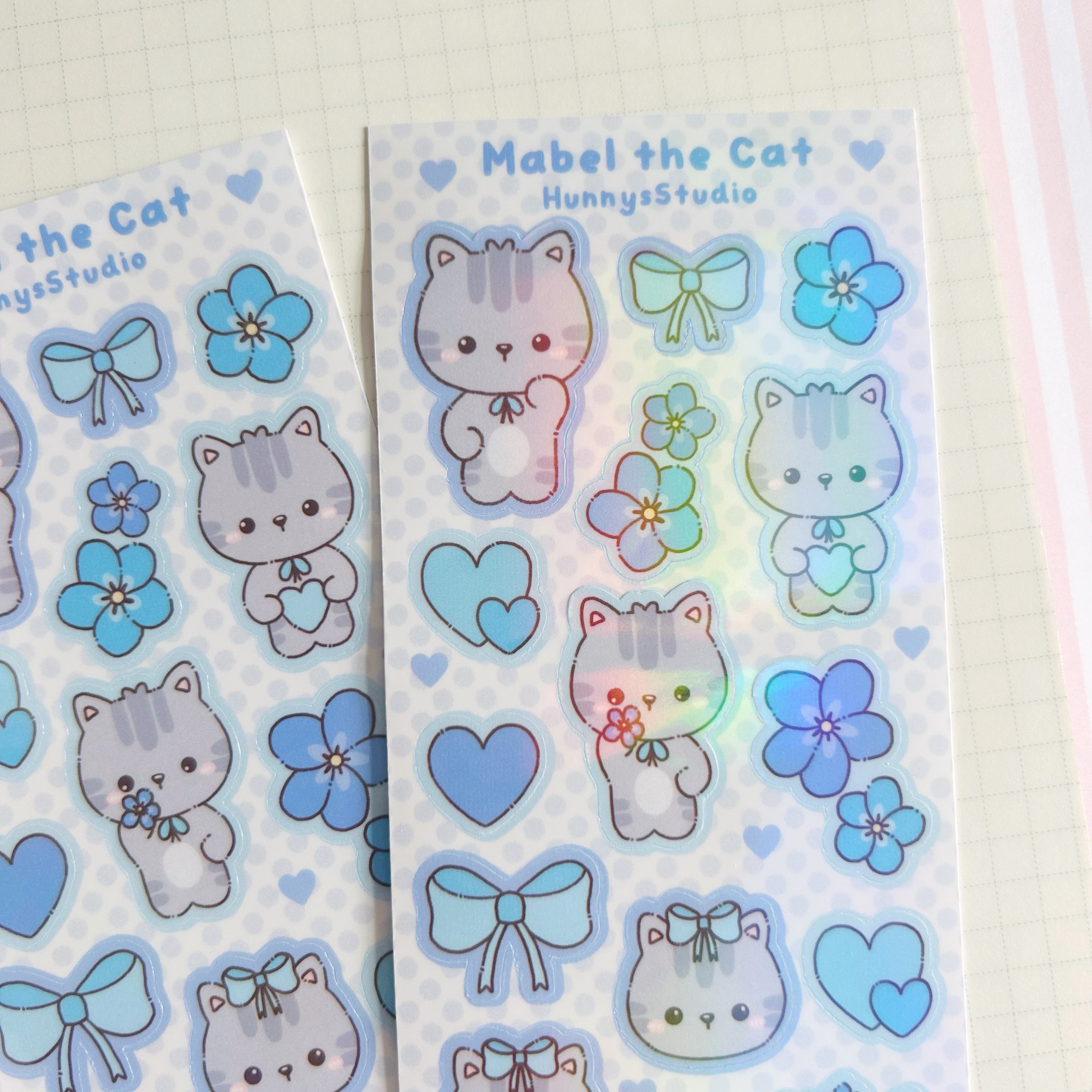 Mabel the cat vinyl holographic sticker sheet