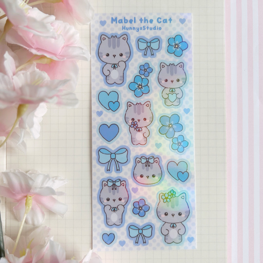 Mabel the cat vinyl holographic sticker sheet