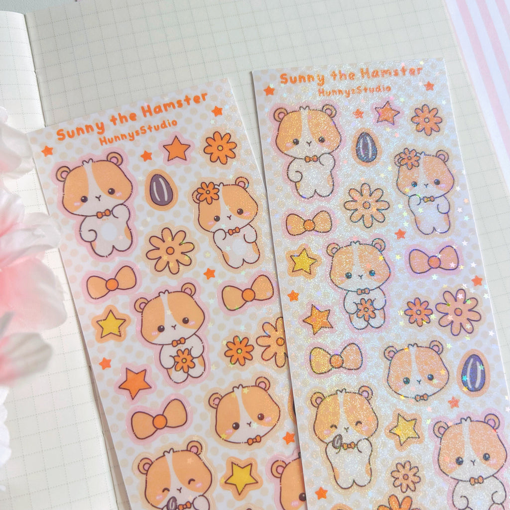 Sunny the hamster vinyl holographic sticker sheet