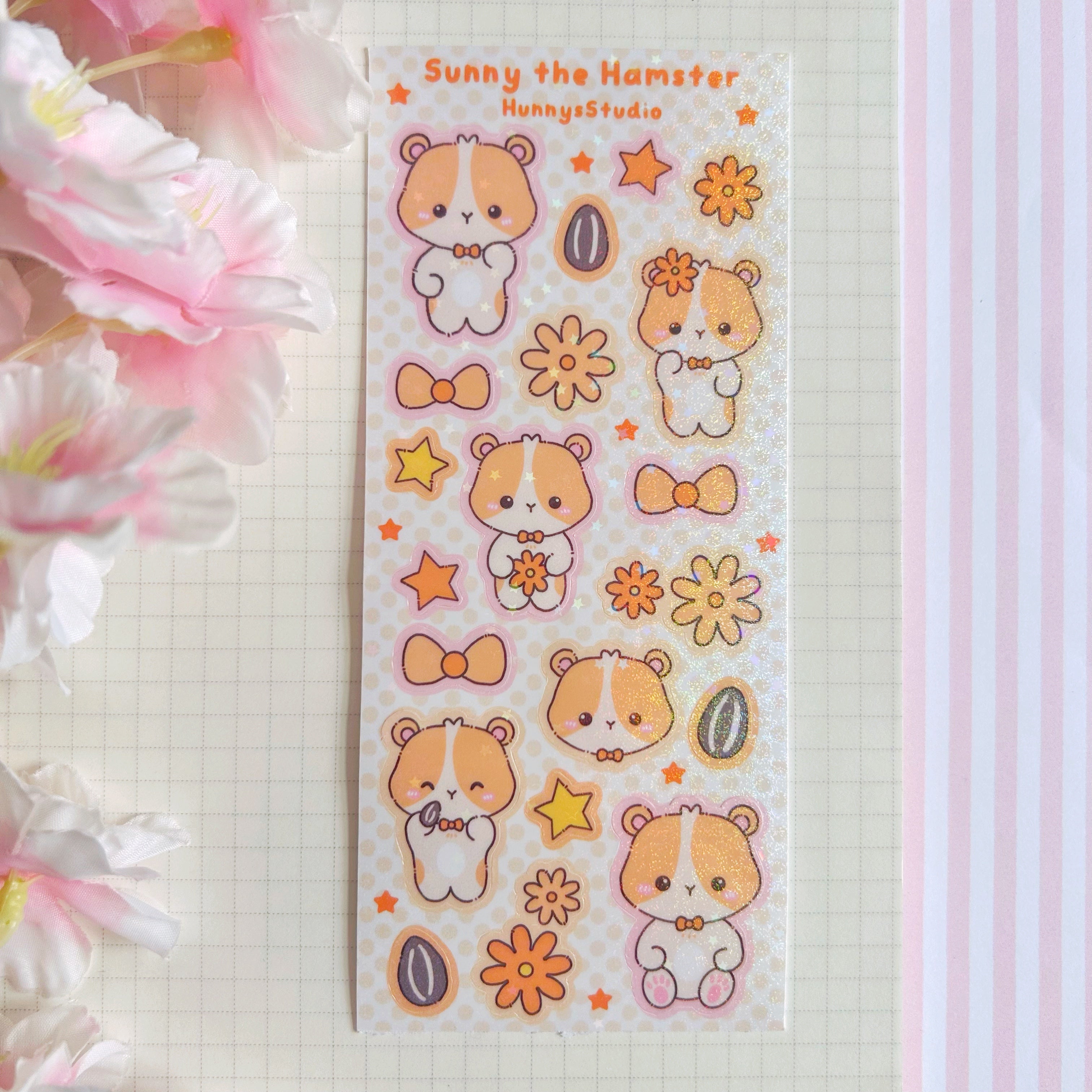 Sunny the hamster vinyl holographic sticker sheet