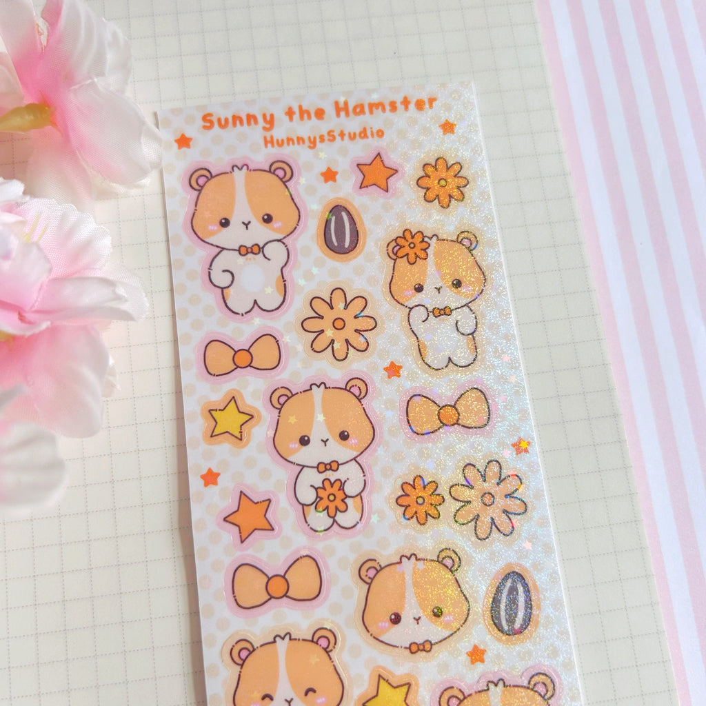 Sunny the hamster vinyl holographic sticker sheet