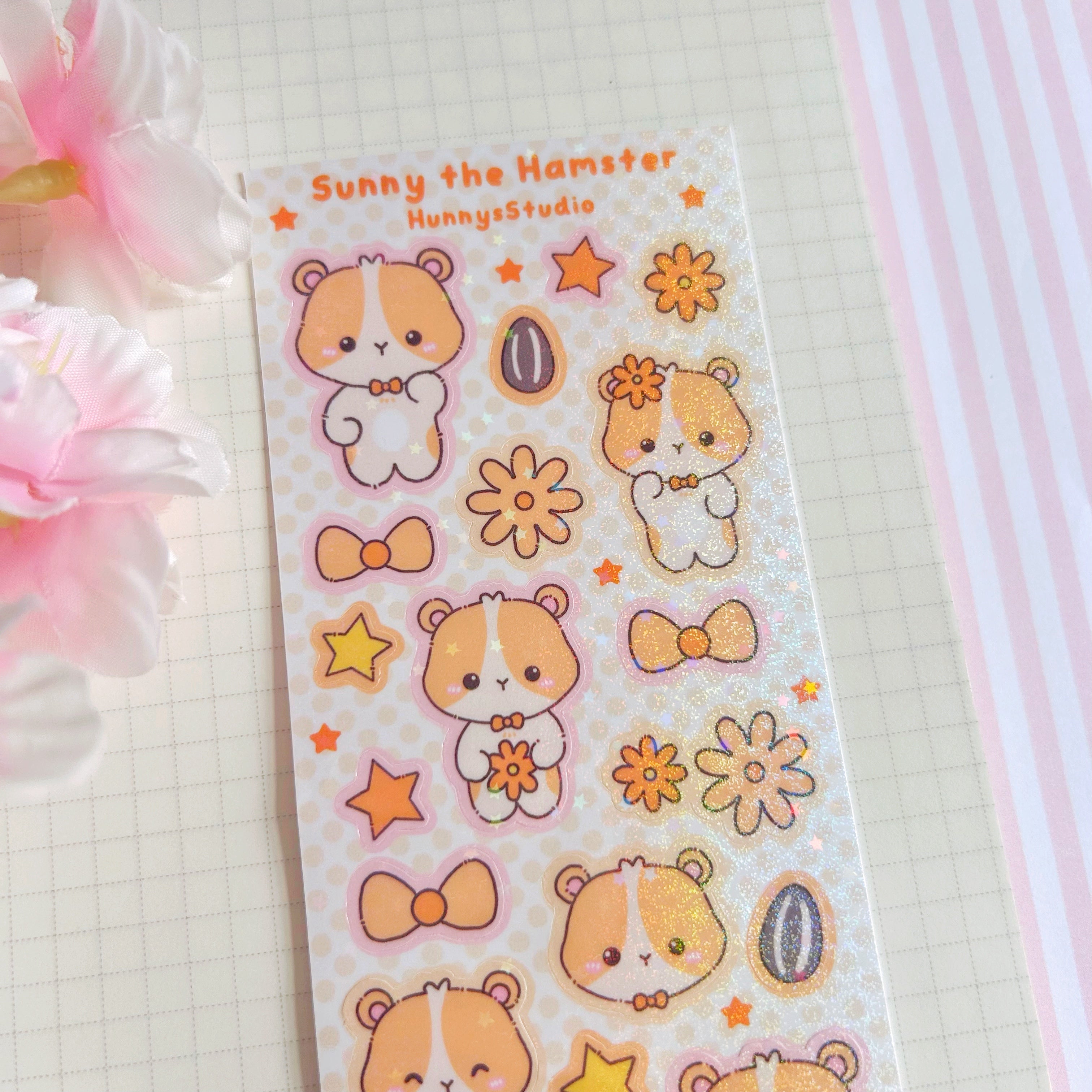 Sunny the hamster vinyl holographic sticker sheet