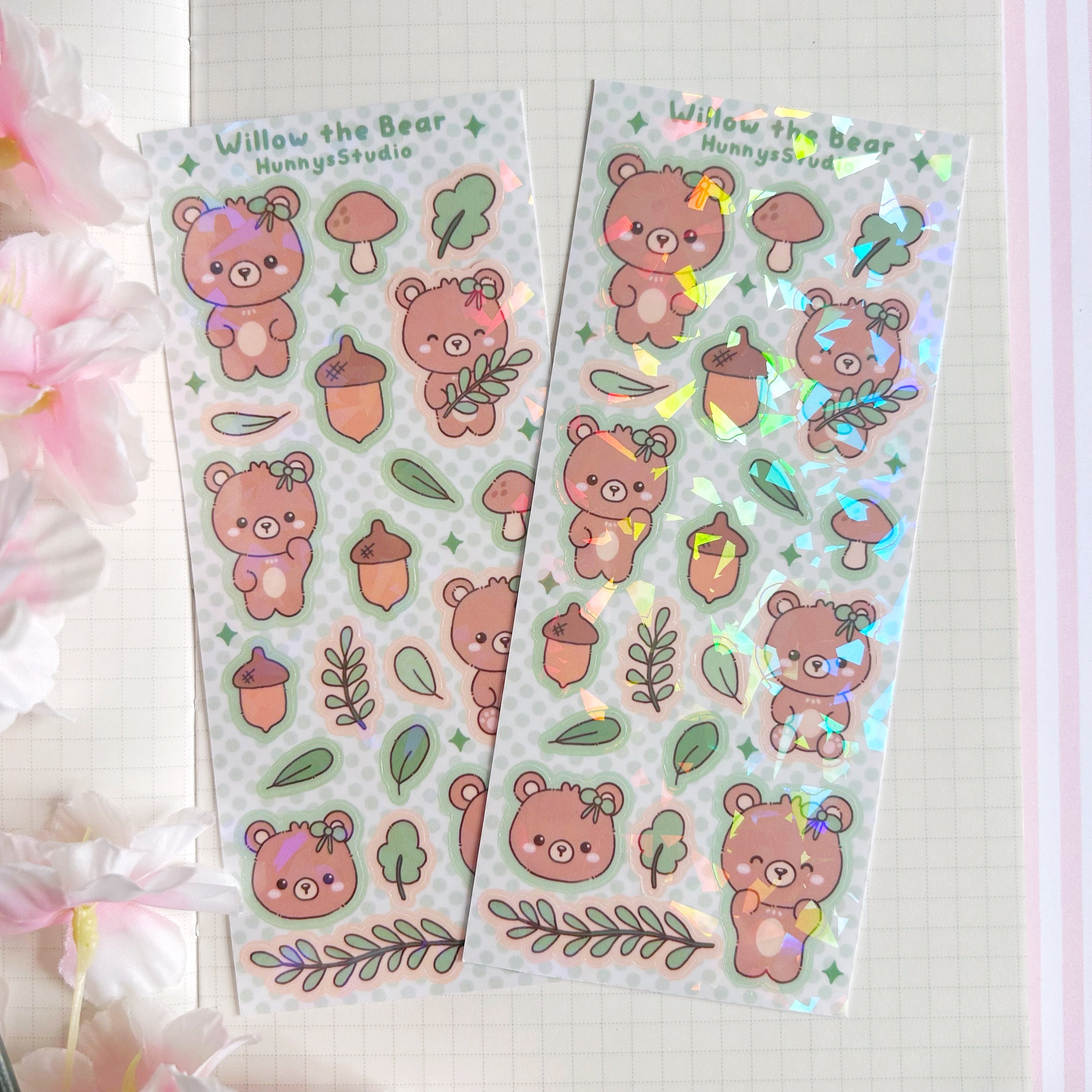 Willow the bear vinyl holographic sticker sheet