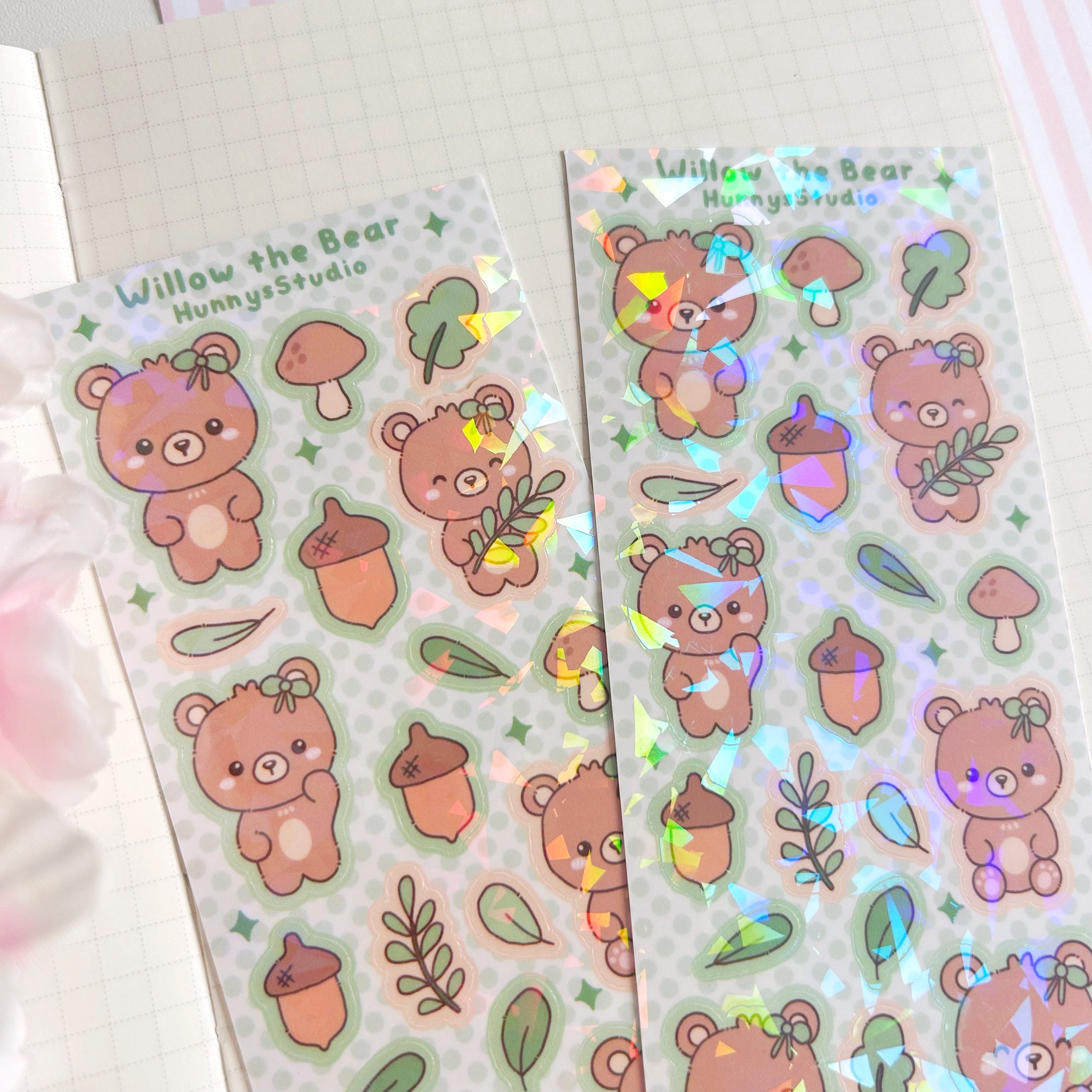Willow the bear vinyl holographic sticker sheet