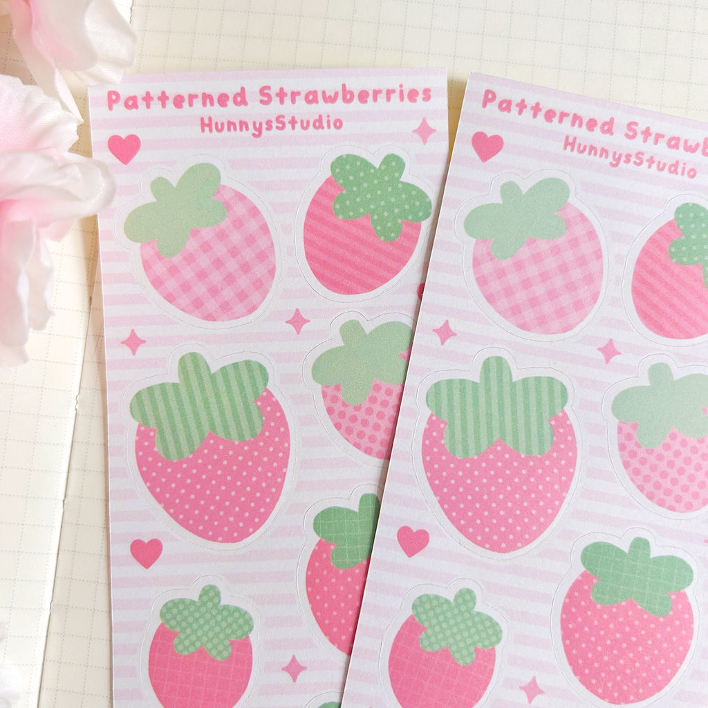 patterned strawberries matte sticker sheet